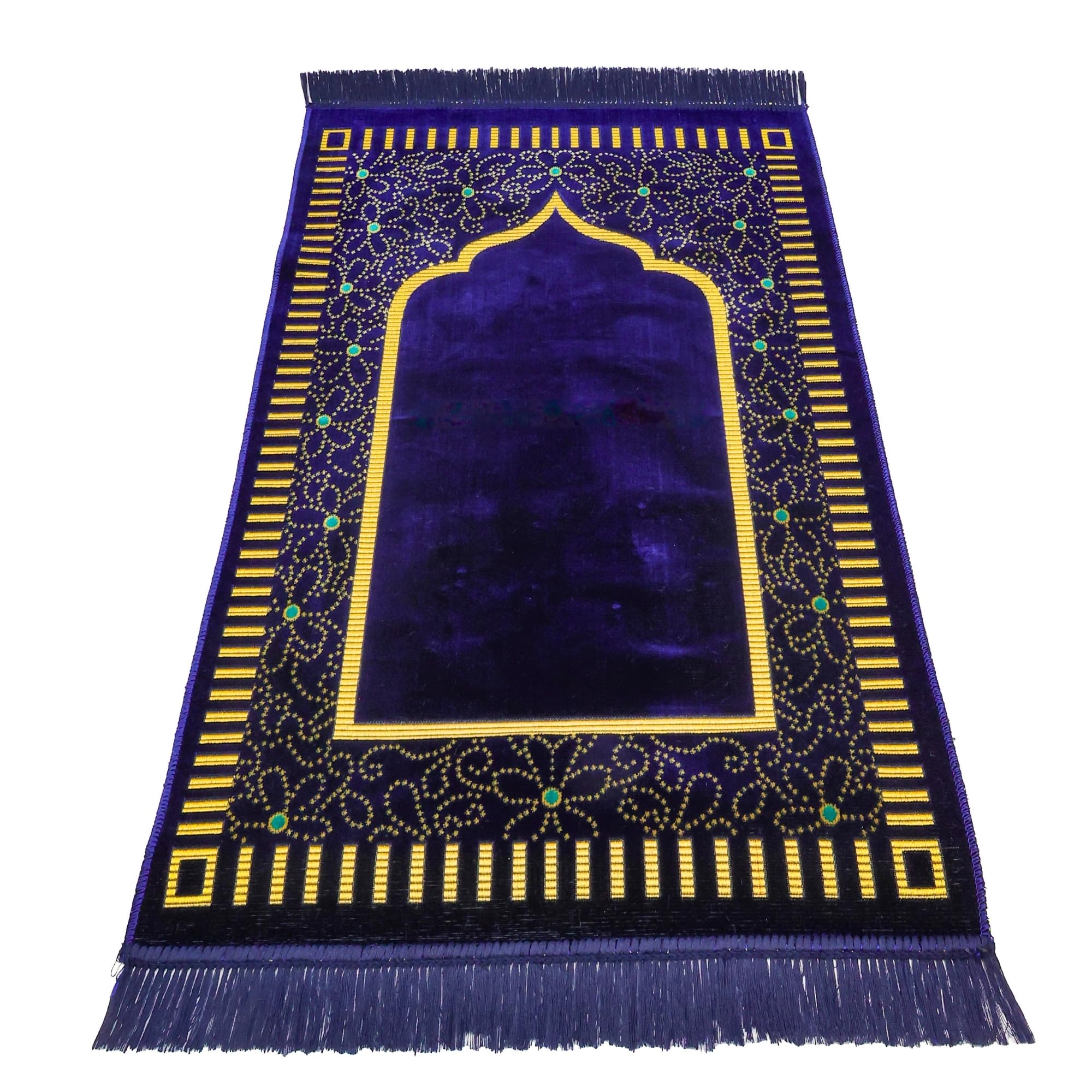 Luxury Turkish Velvet Prayer Rug – Royal Purple & Gold Geometric Arch Design