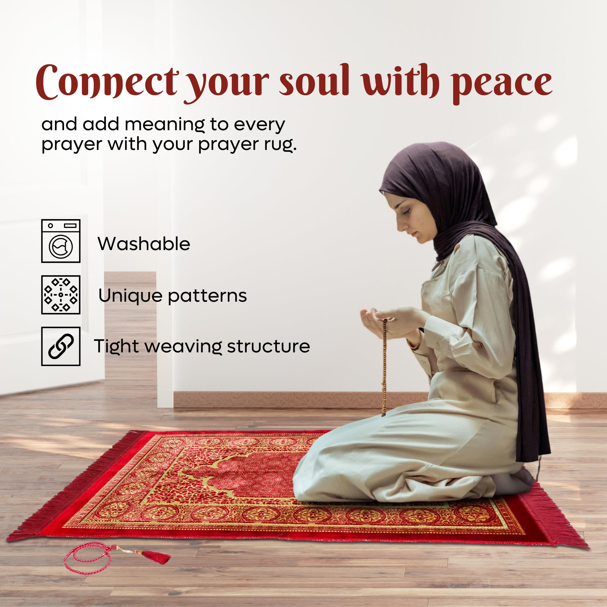 Luxury Turkish Velvet Prayer Rug – Royal Red & Gold Arch Design