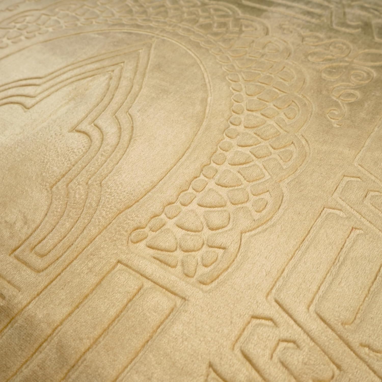 Luxury Turkish Velvet Prayer Rug – Dark Yellow Gold Embossed Floral Design with Tasbeeh