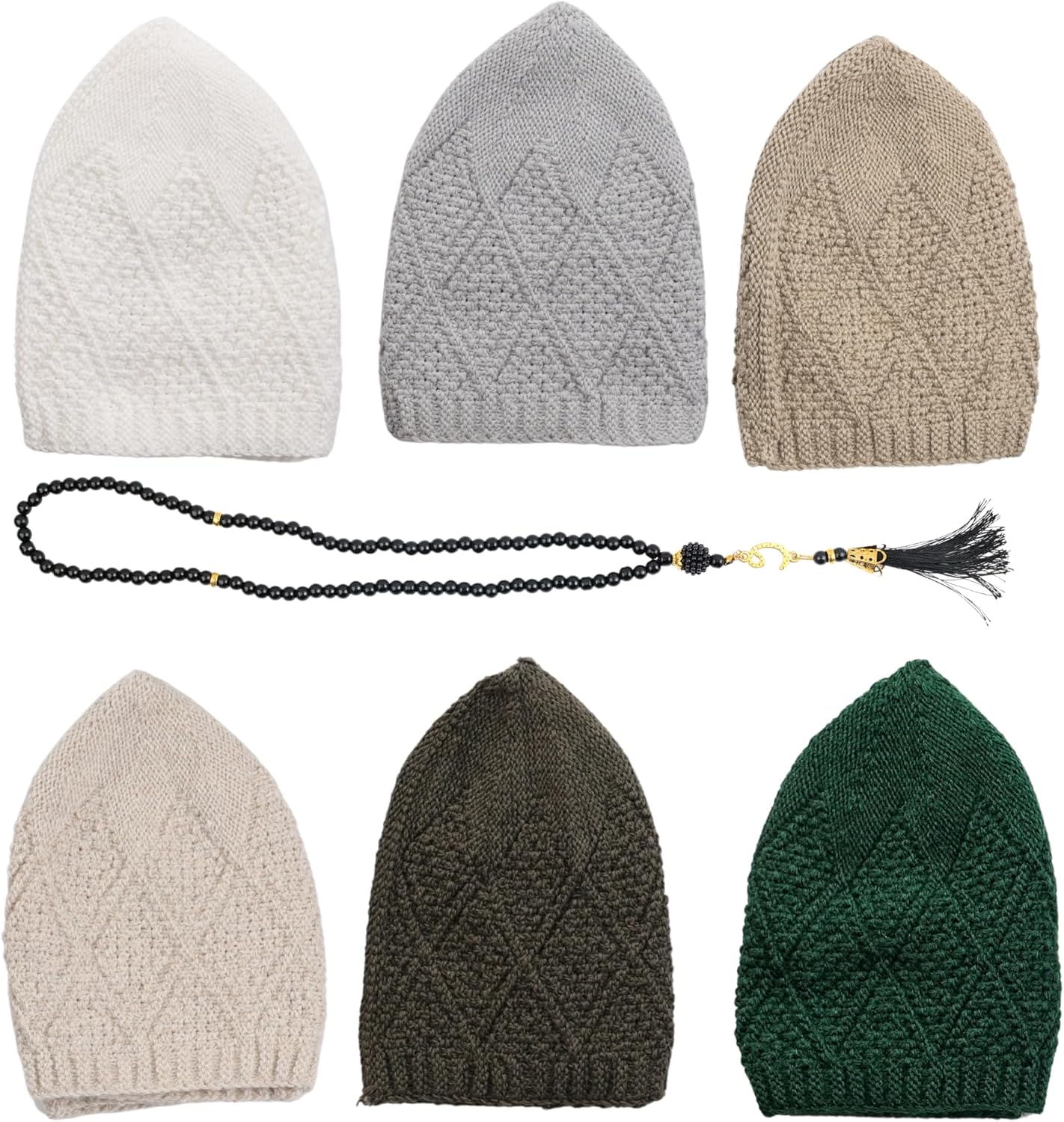 6 Piece Turkish Velvet Kufi Hats – Men’s Breathable Prayer Caps