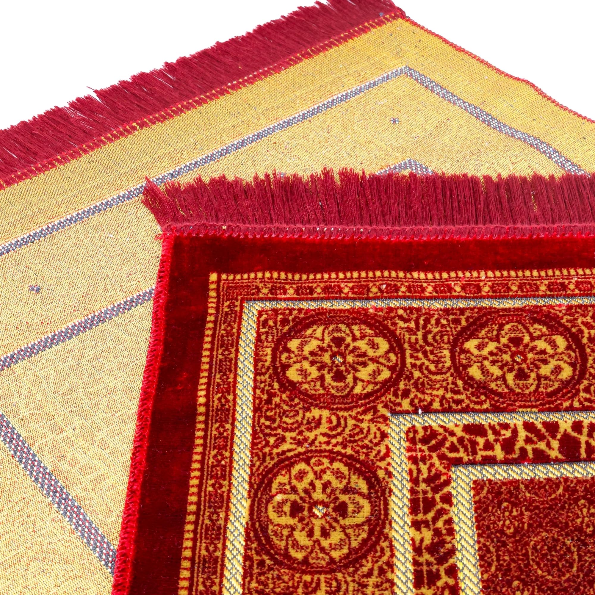 Luxury Turkish Velvet Prayer Rug – Royal Red & Gold Arch Design