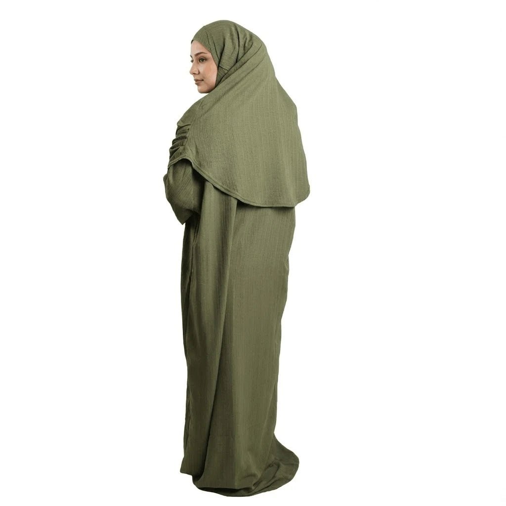 Aden 2 - Piece Khaki Prayer Dress Set – Top, Skirt & Bag - Firaset