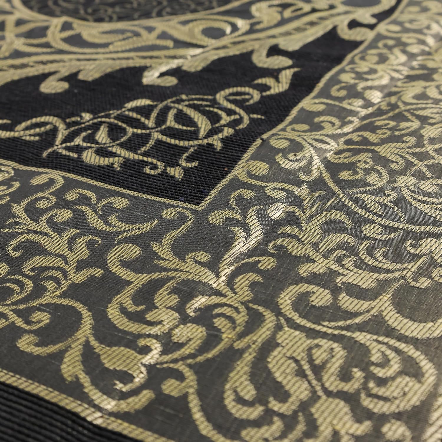 Luxury Taffeta Prayer Rug Set – Black Janamaz with Cylinder Gift Box & Pearl Tasbeeh - Firaset