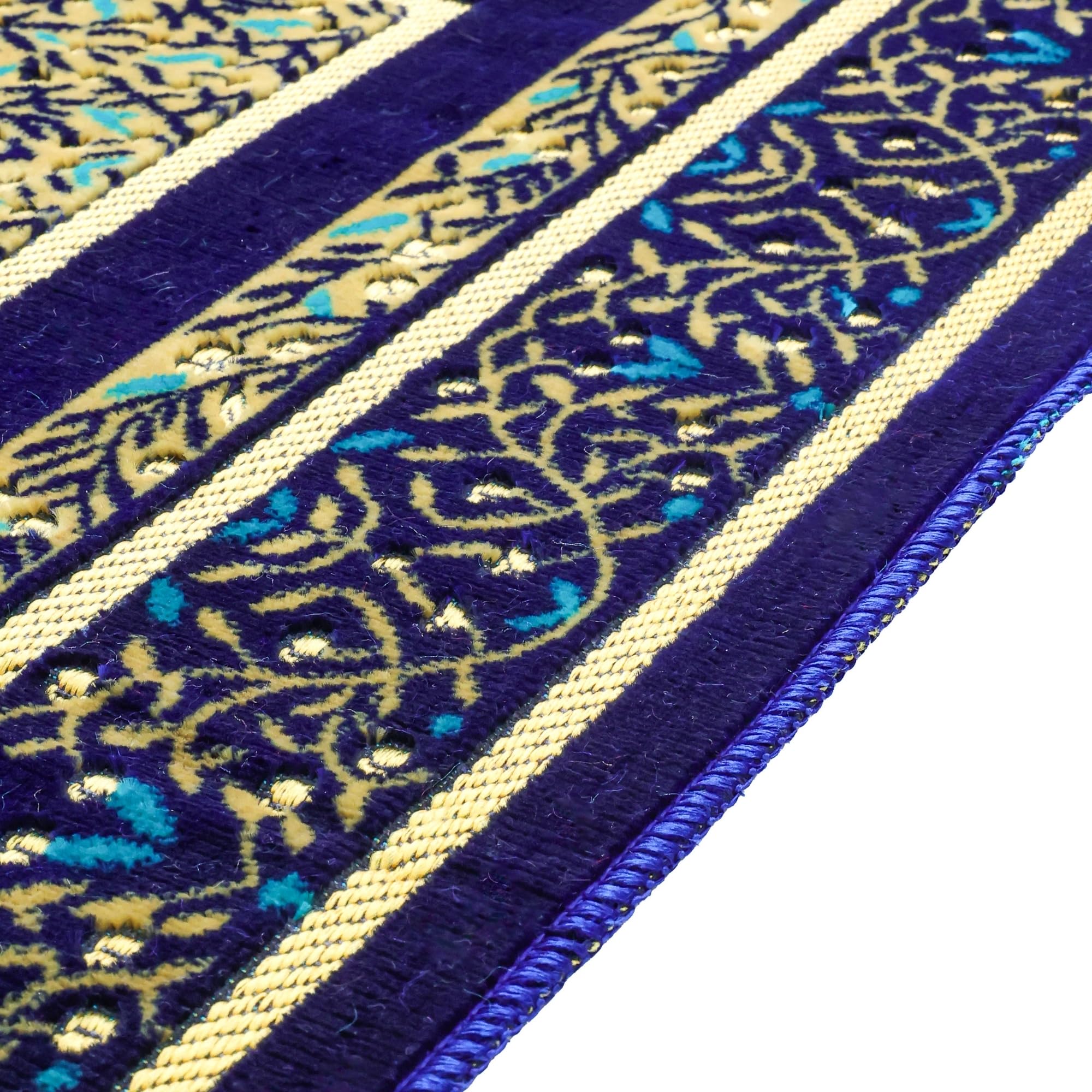 Luxury Turkish Navy & Gold Velvet Prayer Rug with Prayer Cap - Firaset