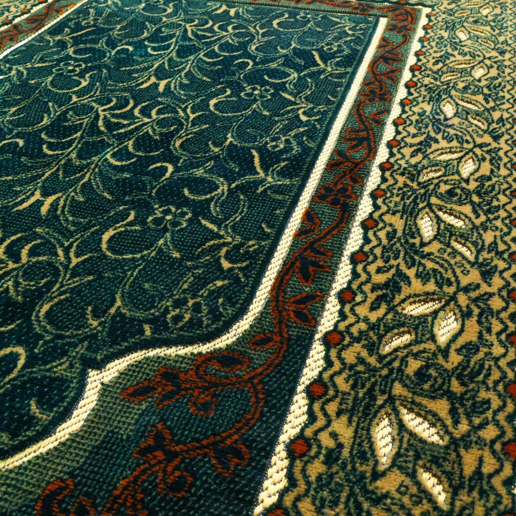 Luxury Turkish Teal Green Velvet Prayer Rug with Prayer Cap - Firaset