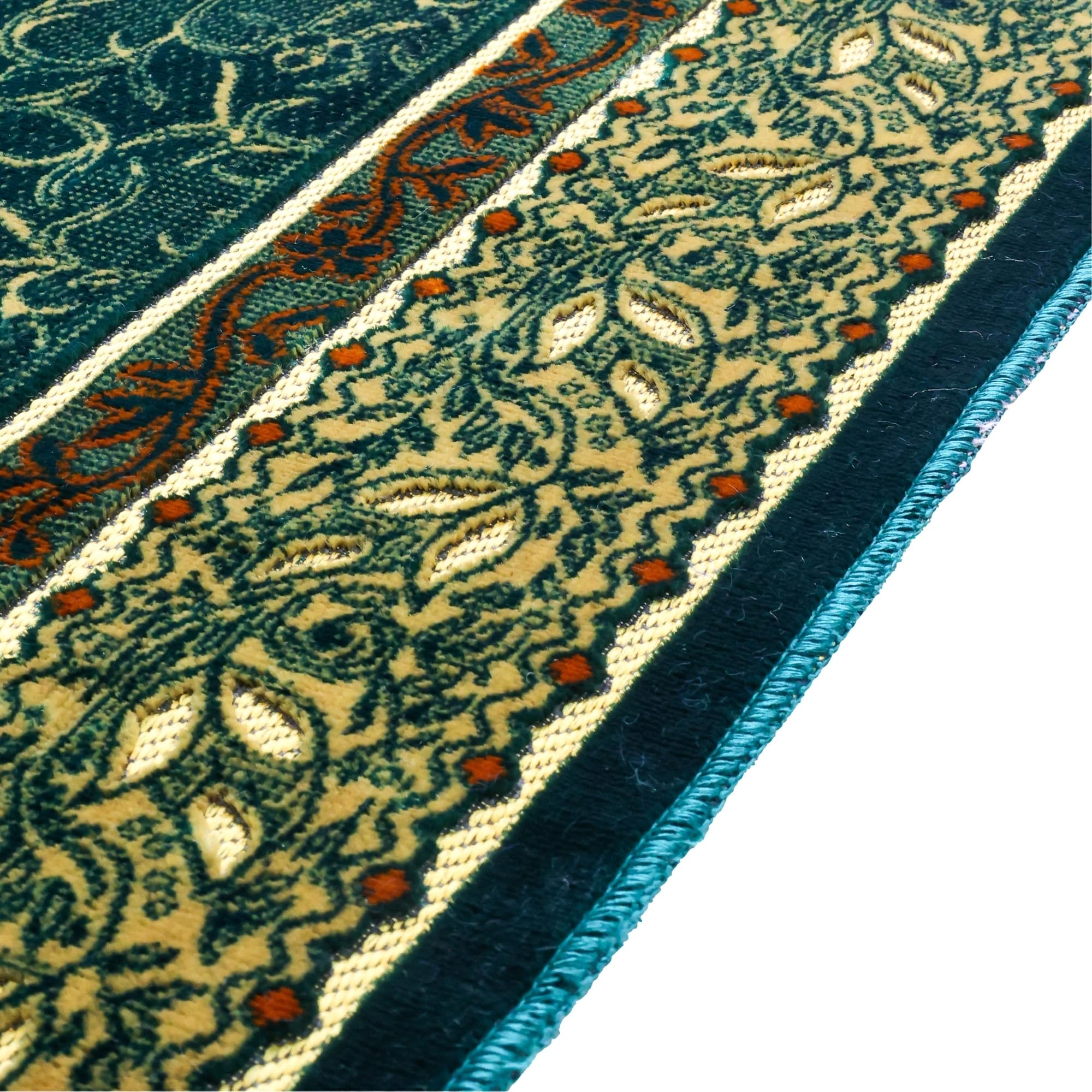 Luxury Turkish Teal Green Velvet Prayer Rug with Prayer Cap - Firaset