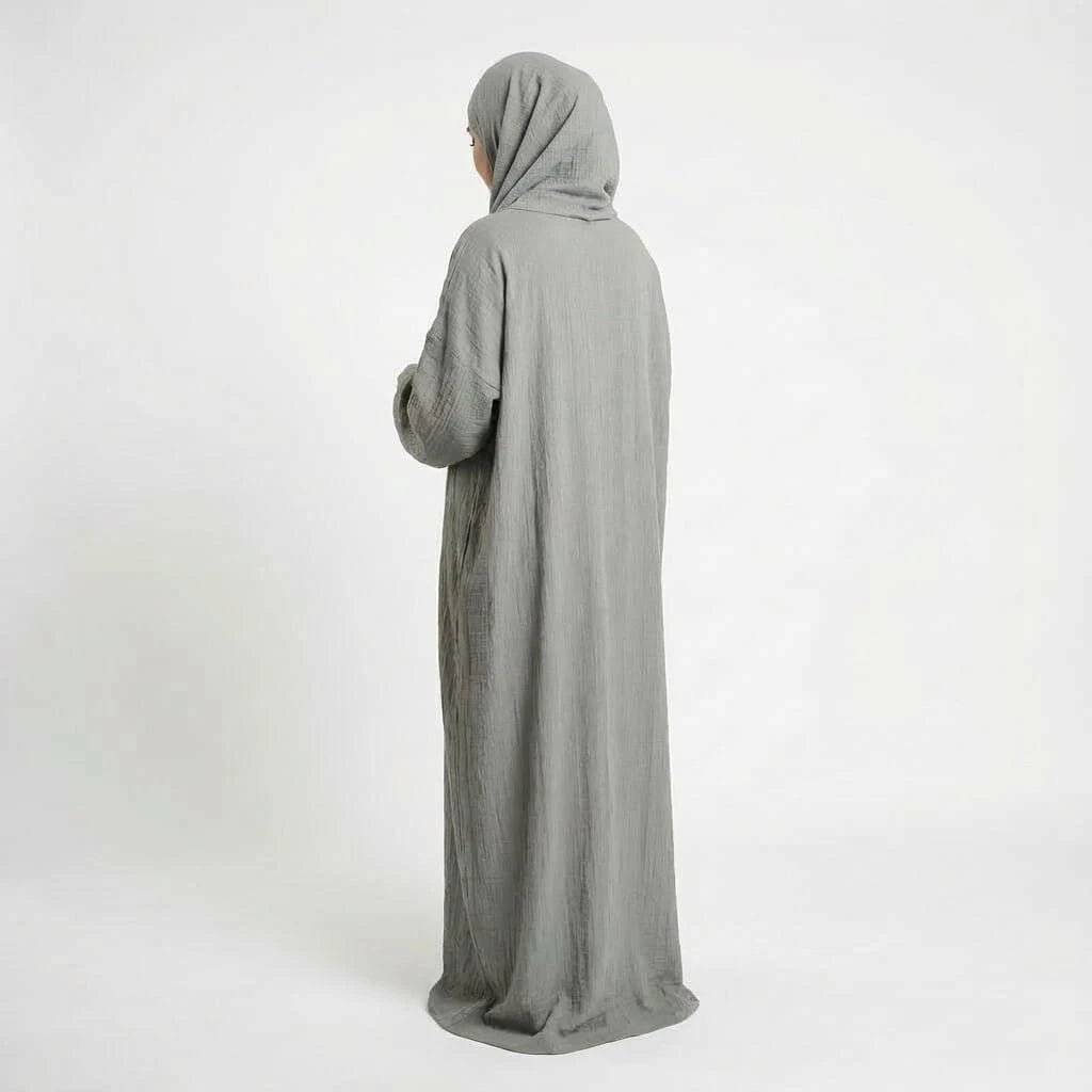 Neva 2 - Piece Women's Islamic Grey Prayer Dress with Zipper - Top, Skirt & Bag - Firaset