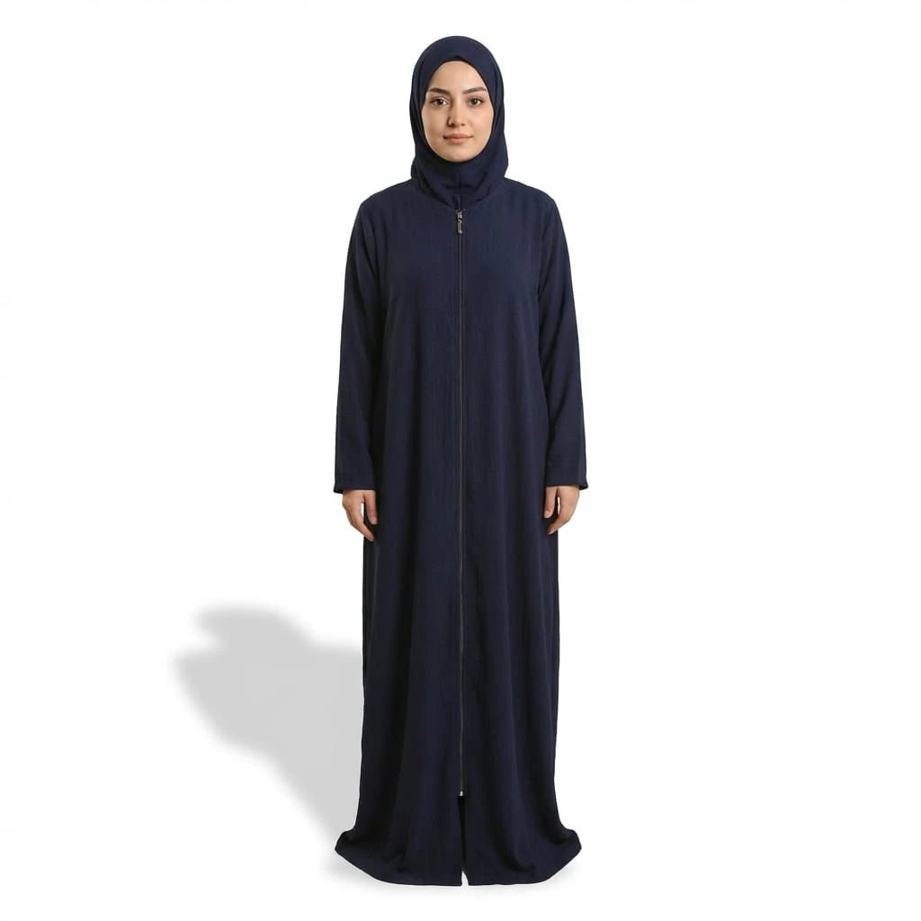 Neva 2 - Piece Women's Islamic Navy Blue Prayer Dress with Zipper - Top, Skirt & Bag - Firaset