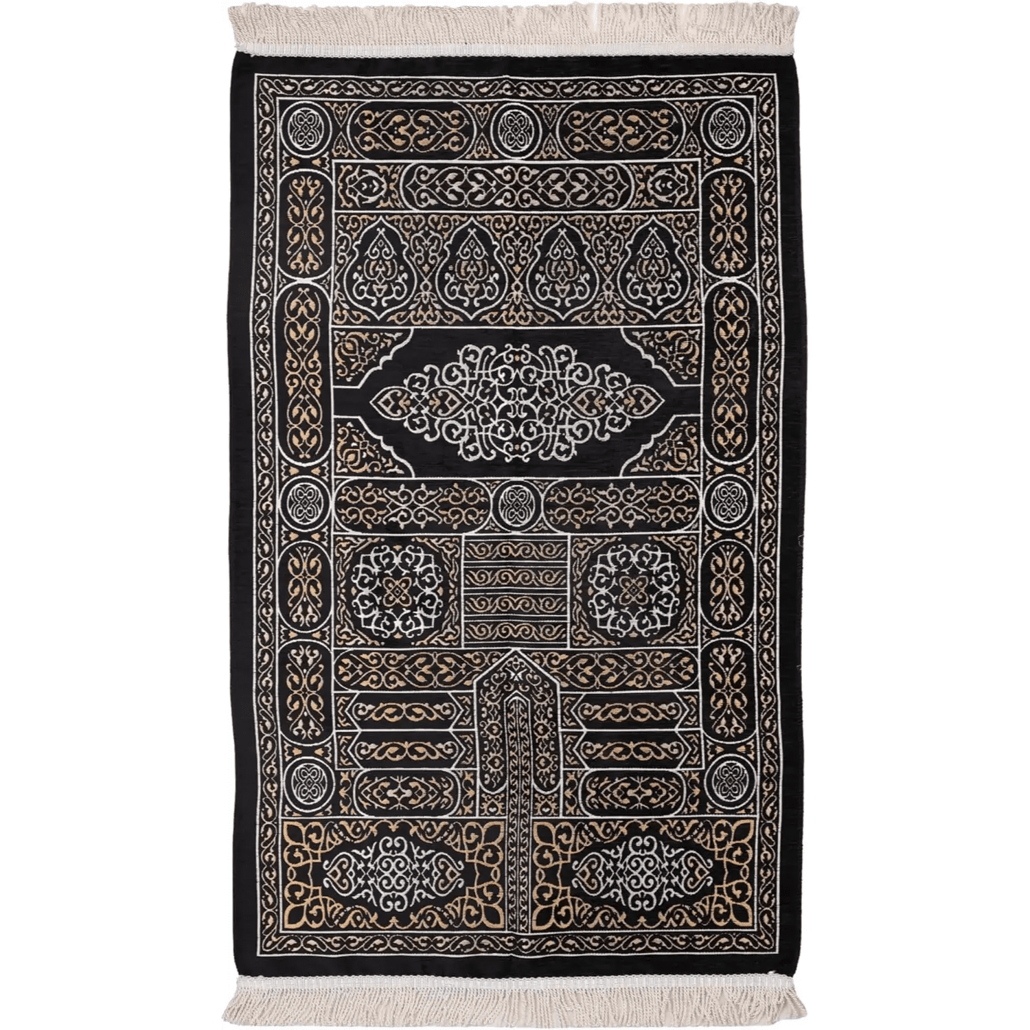 Turkish Velvet Muslim Prayer Rug – Soft Plush Islamic Sajada Mat (2'3" x 3'7") – Elegant Dark Pattern - Firaset