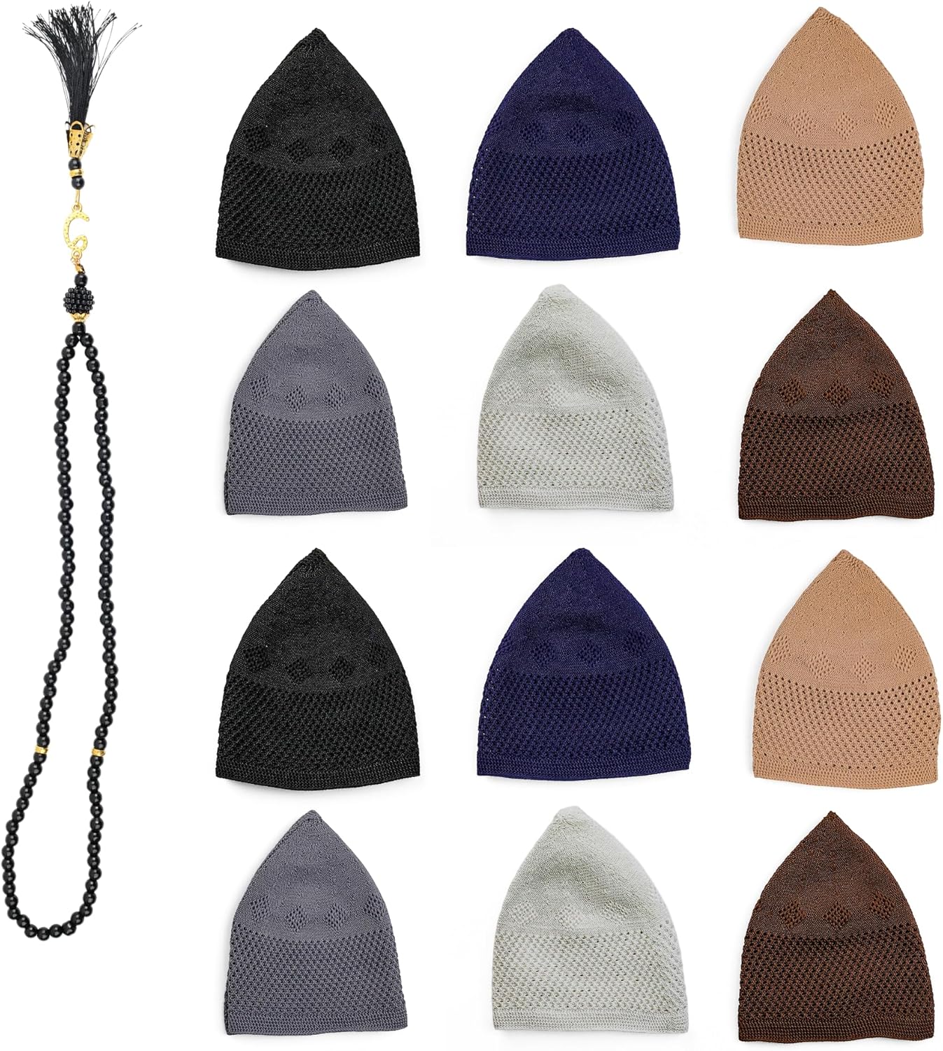 12 Piece Turkish Velvet Crochet Kufi Hat for Men – Breathable Stretch Islamic Prayer Cap (Standard Fit) - Firaset