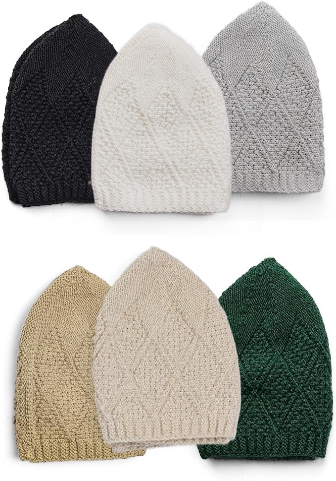 6 Piece Turkish Velvet Crochet Kufi Hats for Men – Breathable Stretch Islamic Prayer Caps (Standard Fit) - Firaset