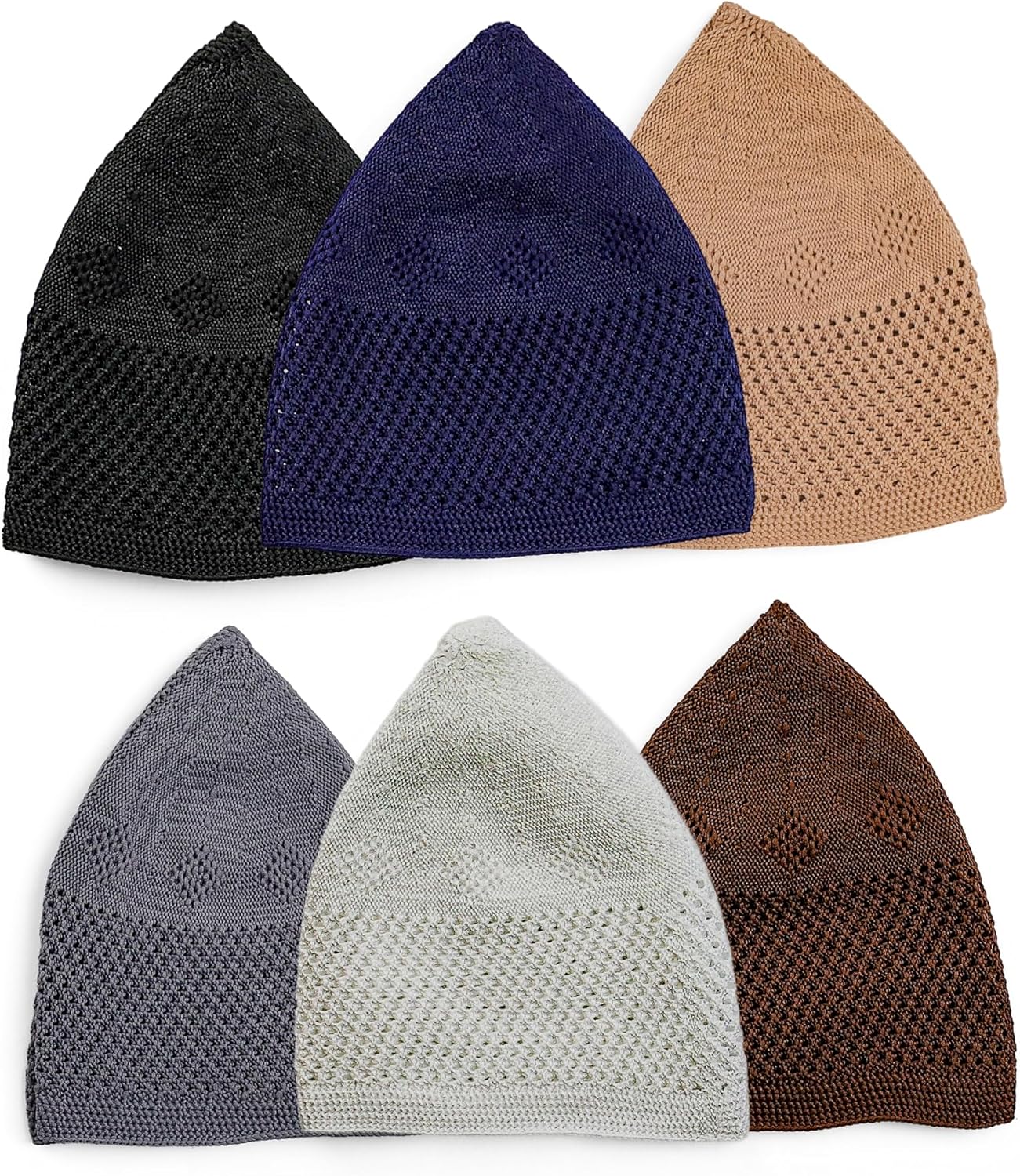 6 Piece Turkish Velvet Crochet Kufi Hats – Men’s Breathable Stretch Islamic Prayer Caps (Standard Fit) - Firaset