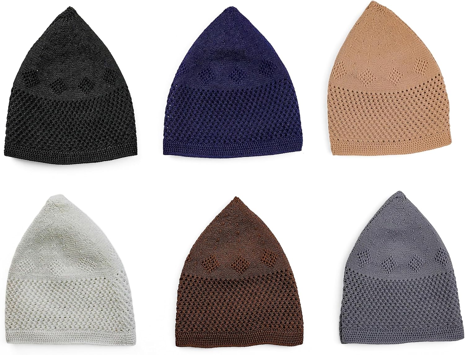 6 Piece Turkish Velvet Crochet Kufi Hats – Men’s Breathable Stretch Islamic Prayer Caps (Standard Fit) - Firaset