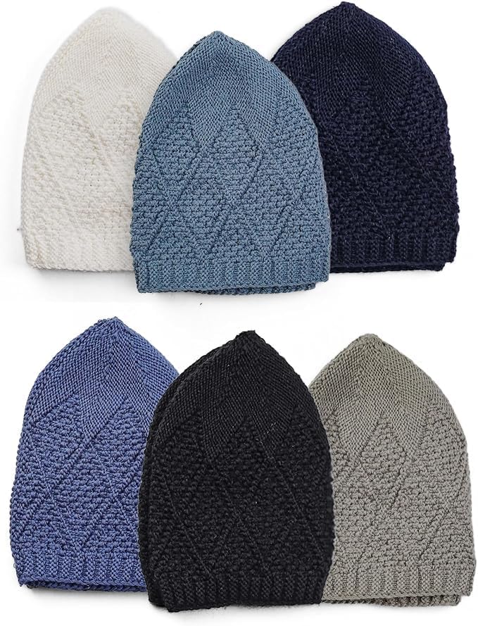 6 Piece Turkish Knit Kufi Caps for Men – Breathable Velvet Islamic Prayer Skull Hats (Stretch Standard Fit)