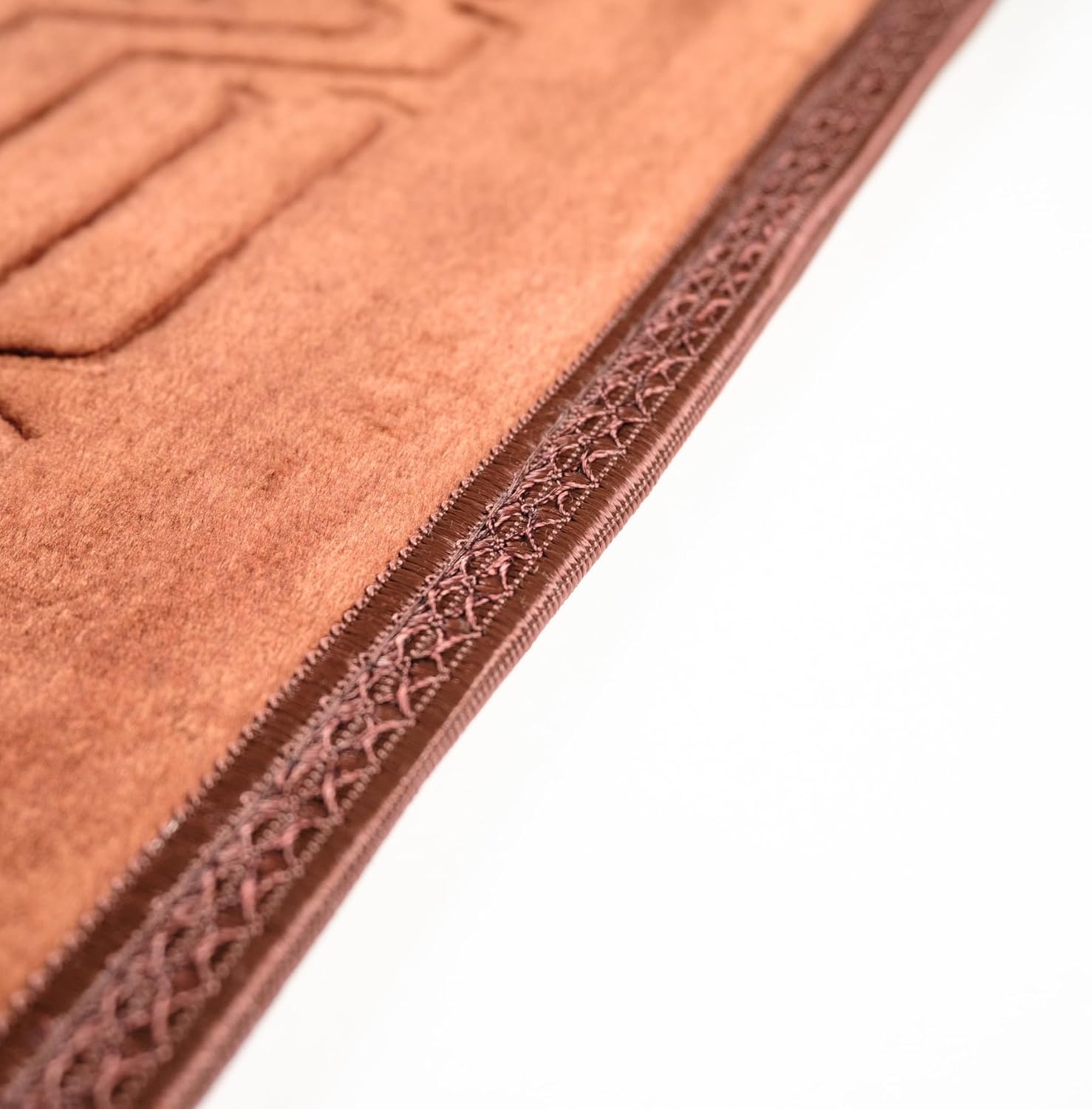 Luxury Turkish Velvet Prayer Rug – Brown Embossed Floral Design with Tasbeeh