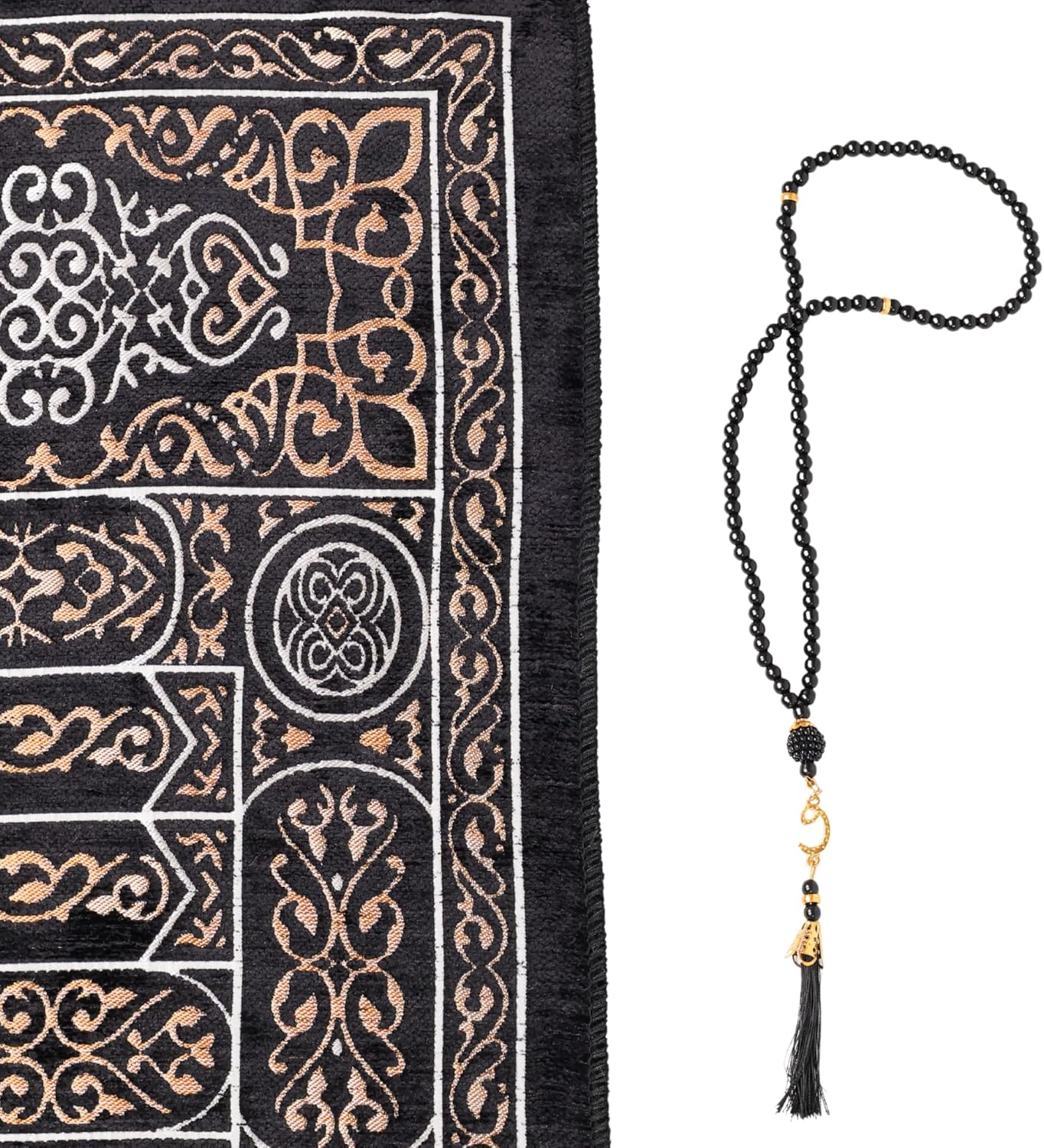 Turkish Velvet Muslim Prayer Rug – Soft Plush Islamic Sajada Mat (2'3" x 3'7") – Elegant Dark Pattern