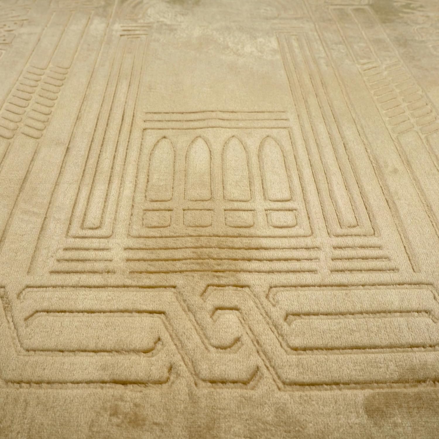 Luxury Turkish Velvet Prayer Rug – Dark Yellow Gold Embossed Floral Design with Tasbeeh