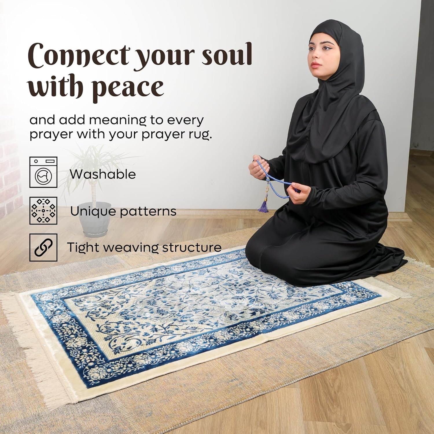 Turkish Velvet Muslim Prayer Rug – Soft Plush Islamic Sajada Mat (2'2" x 3'7")