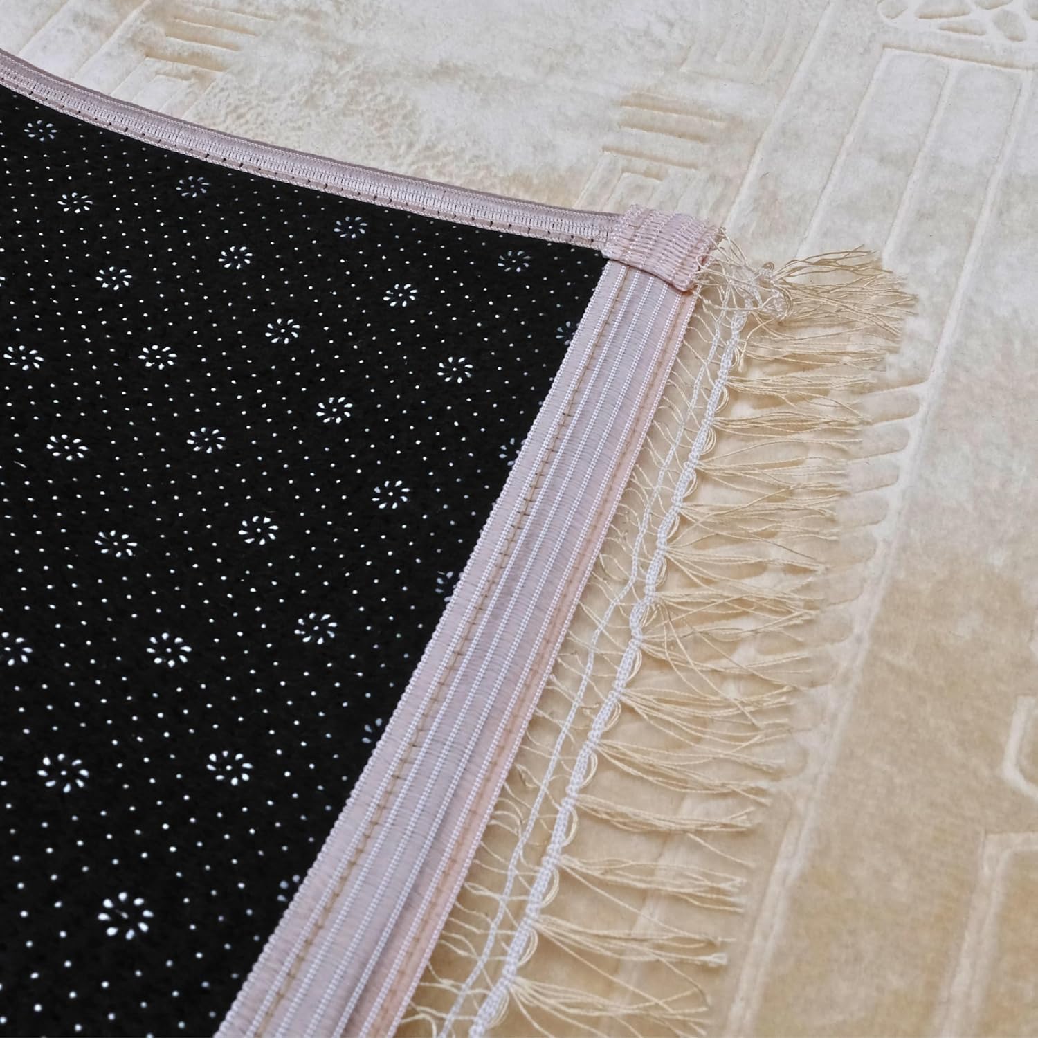 Luxury Turkish Velvet Prayer Rug – Dark Yellow Gold Embossed Floral Design with Tasbeeh