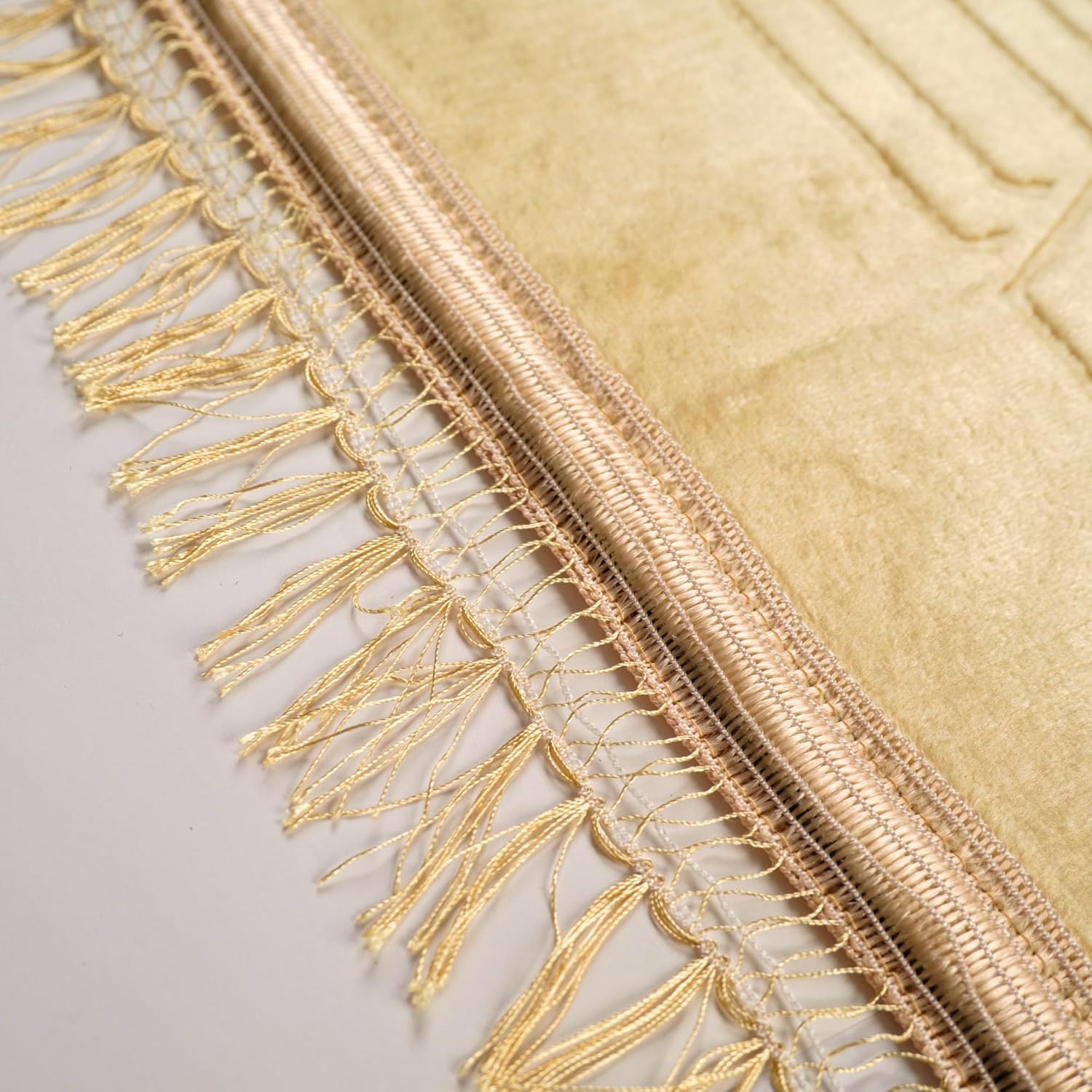 Luxury Turkish Velvet Prayer Rug – Dark Yellow Gold Embossed Floral Design with Tasbeeh