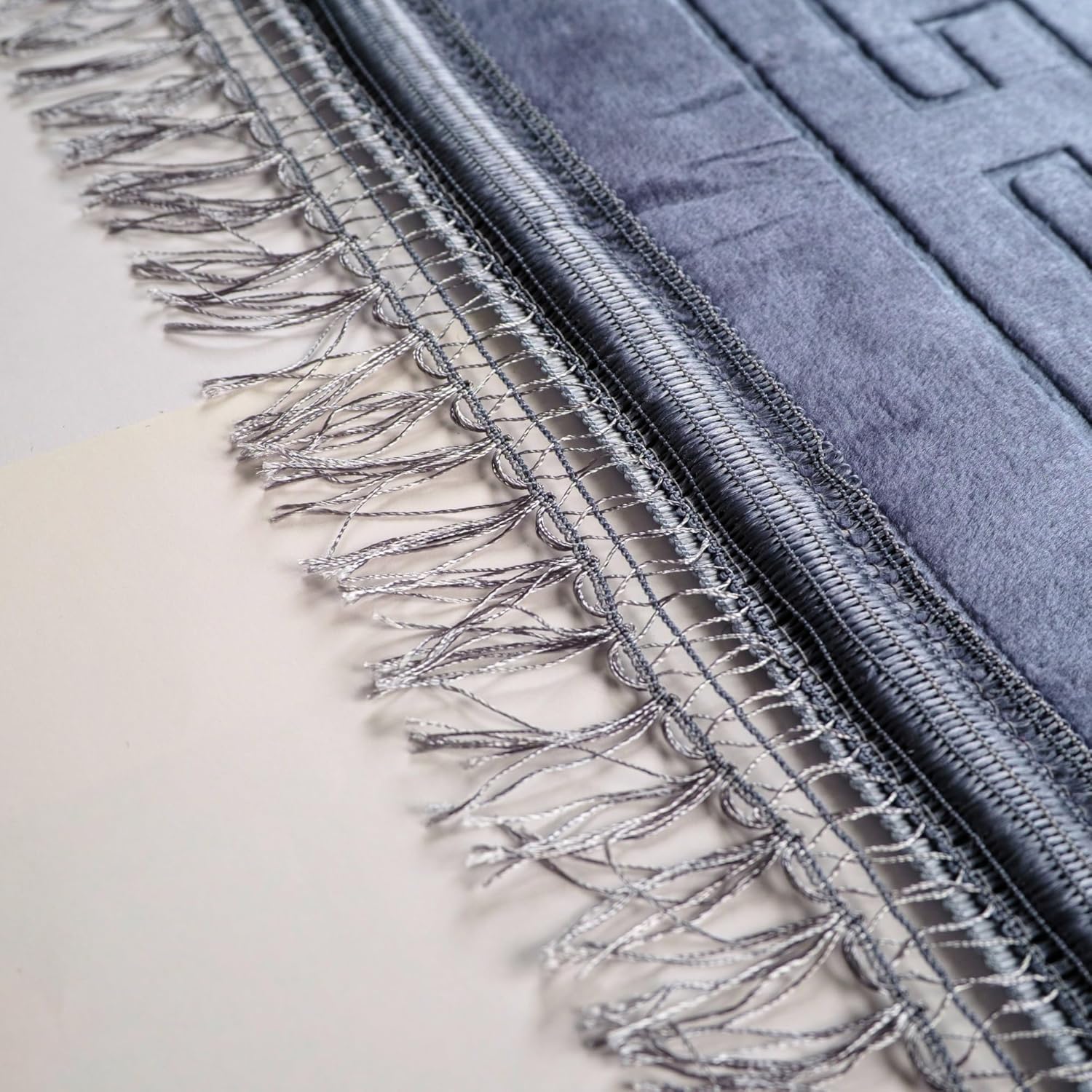 Luxury Turkish Velvet Prayer Rug – Blue Embossed Floral Design with Tasbeeh