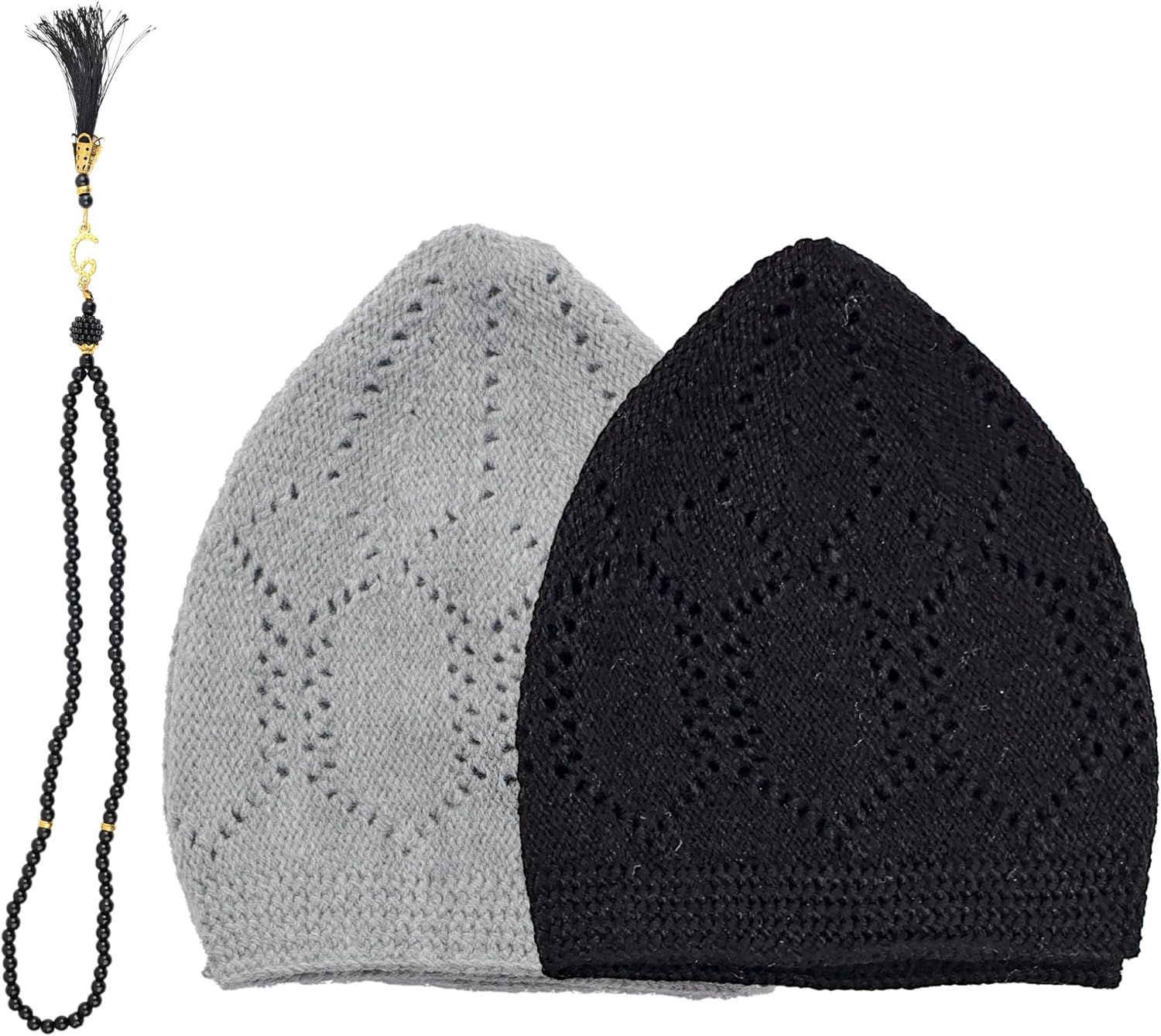 Men’s Turkish Velvet Crochet Kufi Set – 2 Breathable Stretch Islamic Prayer Caps (Standard Size Fit)