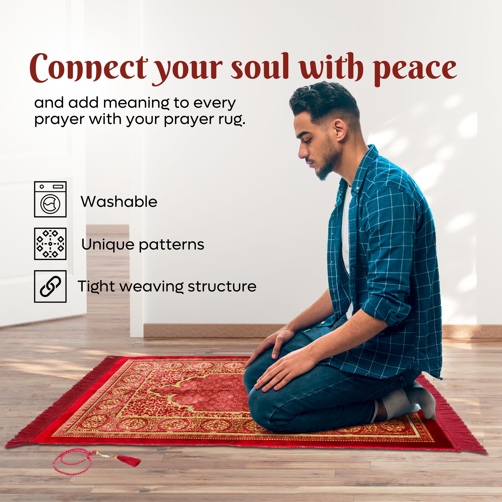 Luxury Turkish Velvet Prayer Rug – Royal Red & Gold Arch Design