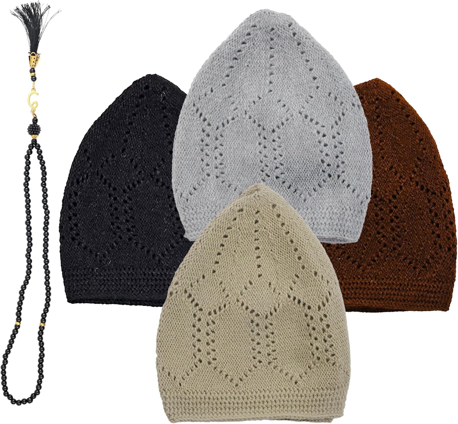 4 Piece Turkish Velvet Knit Kufi Hat for Men – Breathable Stretch Islamic Prayer Cap (Standard Fit)