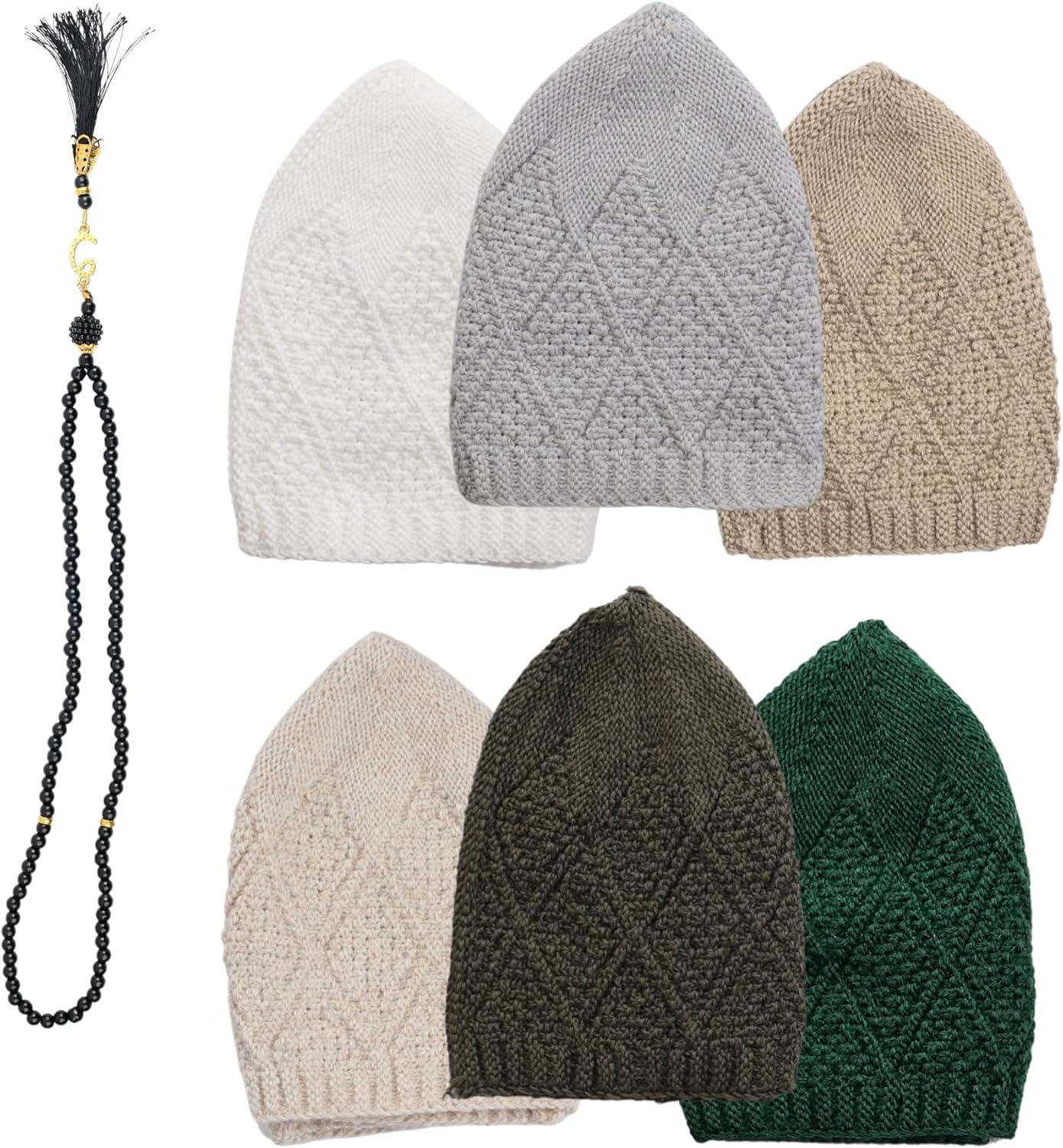 6 Piece Turkish Velvet Kufi Hats – Men’s Breathable Prayer Caps