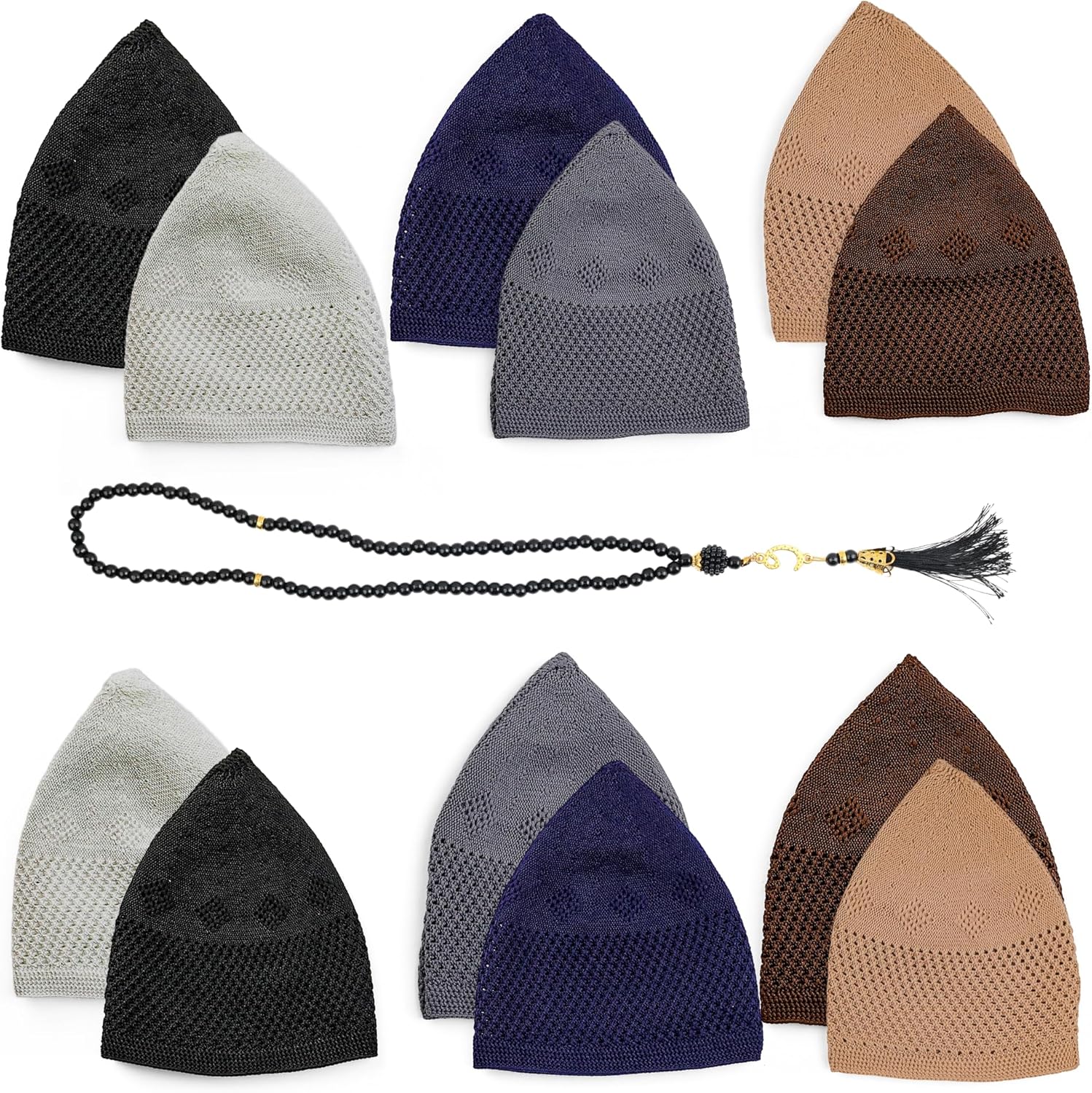 12 Piece Turkish Velvet Crochet Kufi Hat for Men – Breathable Stretch Islamic Prayer Cap (Standard Fit)