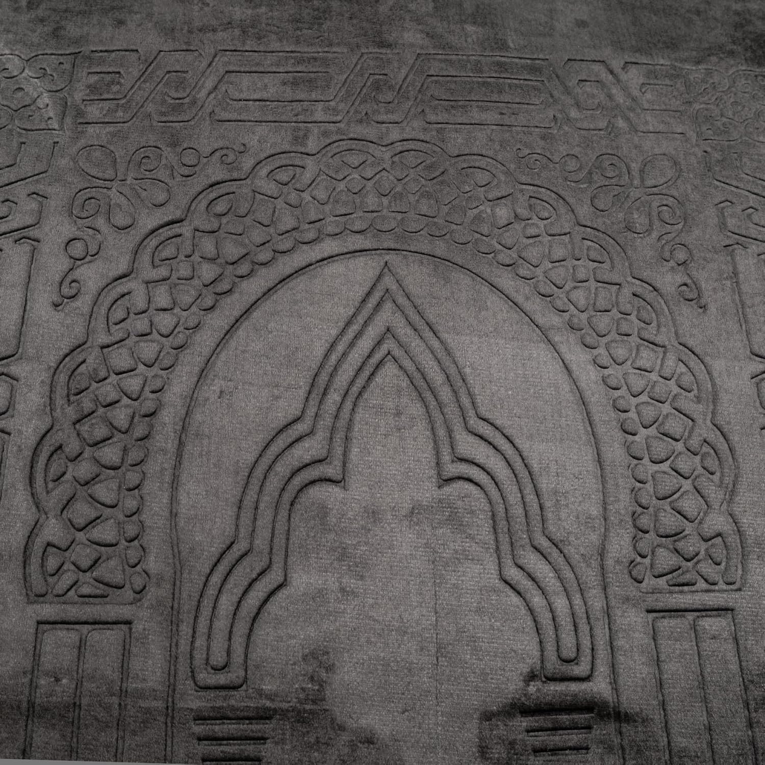 Luxury Turkish Velvet Prayer Rug – Black Embossed Floral Design with Tasbeeh