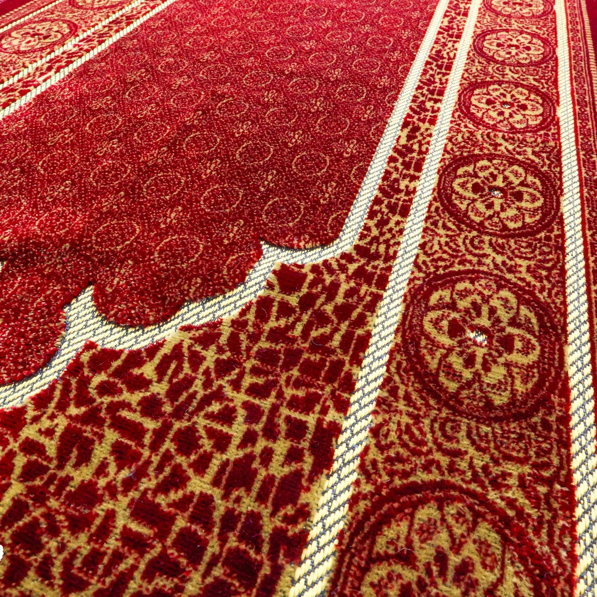 Luxury Turkish Velvet Prayer Rug – Royal Red & Gold Arch Design