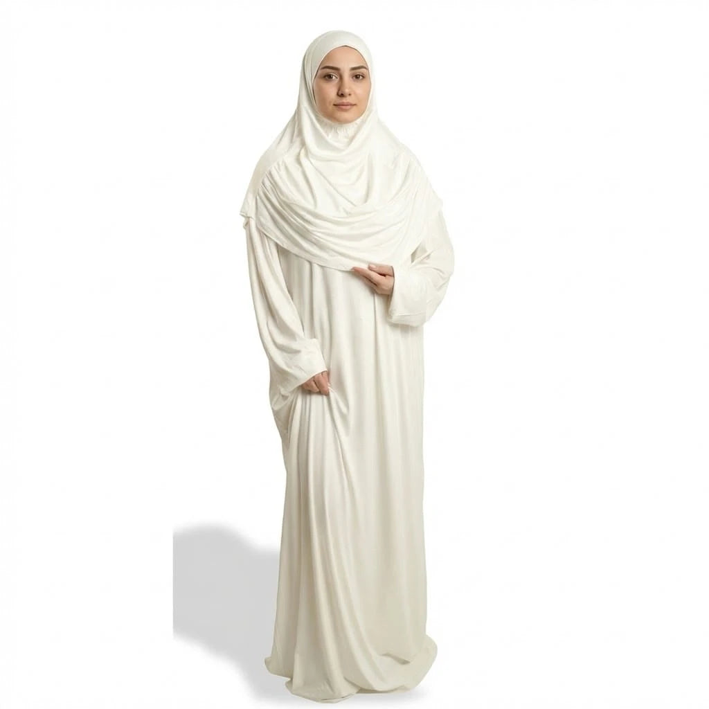 Firdaws 2-Piece 2-Viscose Cream Prayer Dress Set – Top, Skirt & Bag
