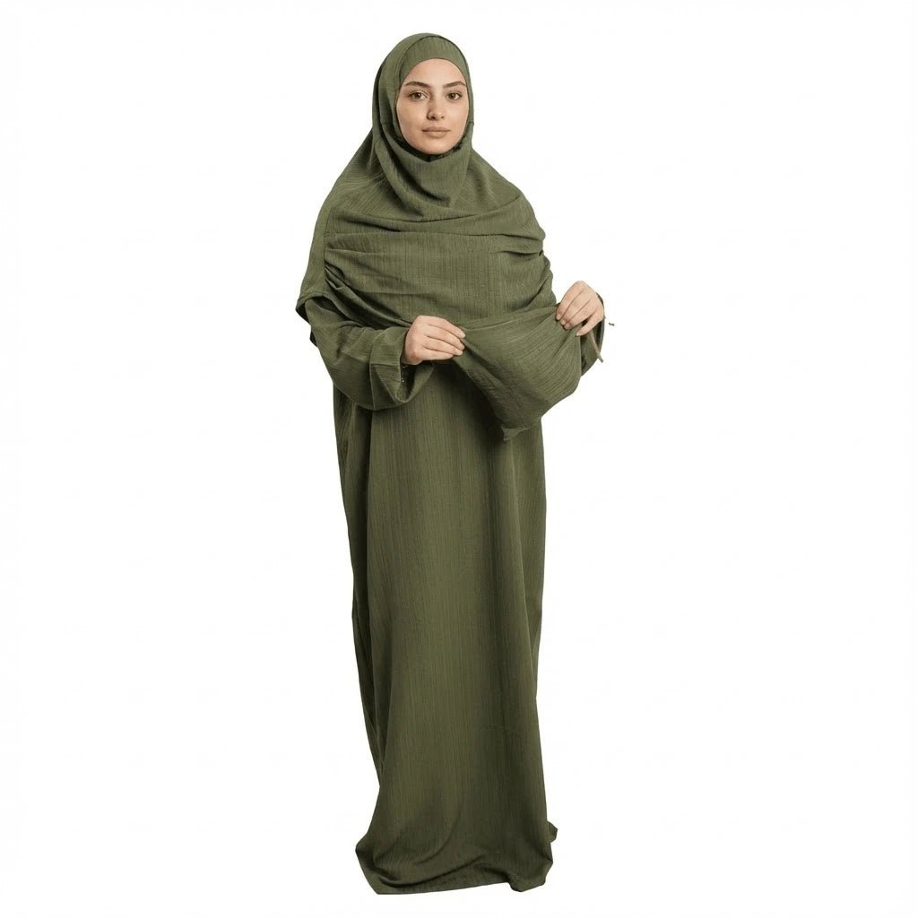 Aden 2 - Piece Khaki Prayer Dress Set – Top, Skirt & Bag - Firaset