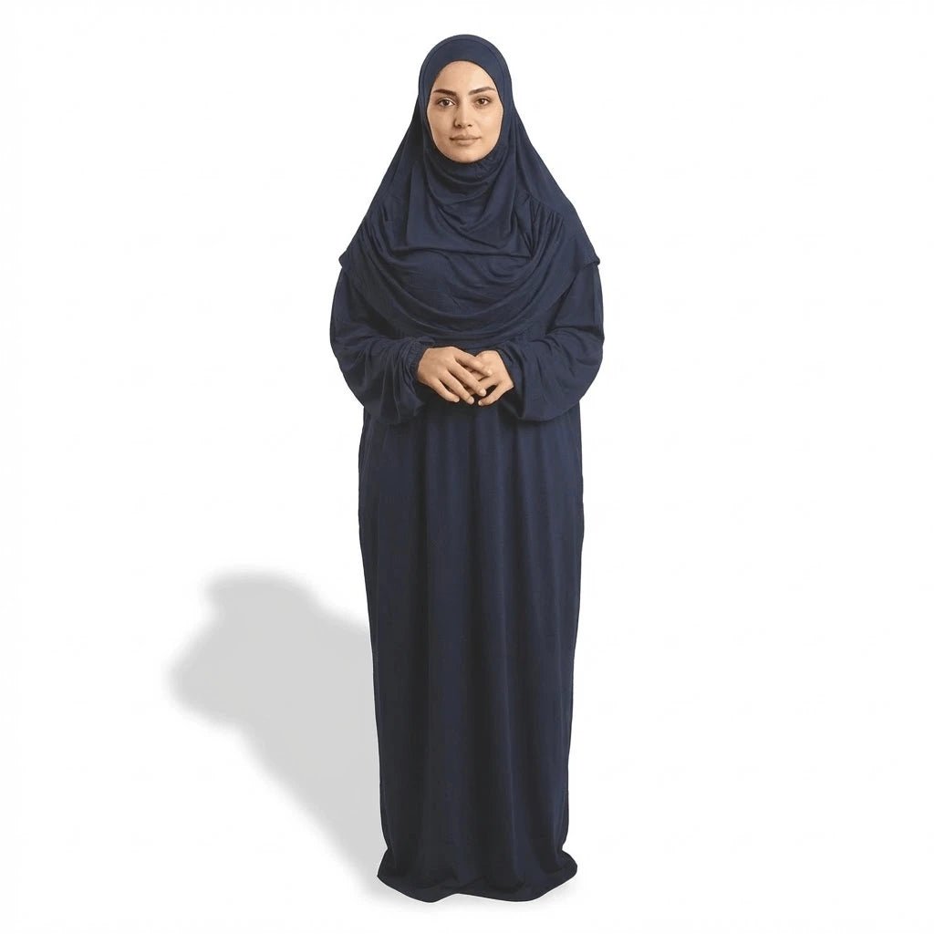 Firdaws 2 - Piece 2 - Viscose Navy Blue Prayer Dress Set – Top, Skirt & Bag - Firaset