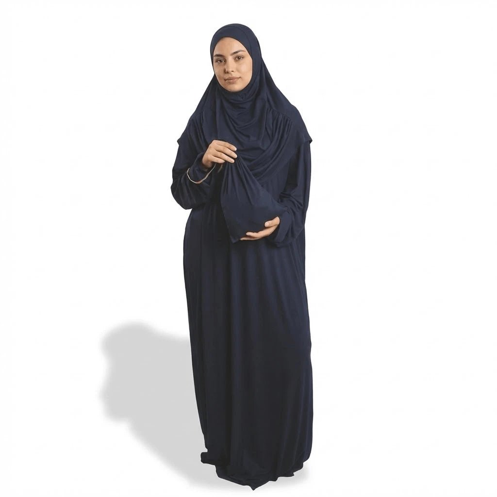 Firdaws 2 - Piece 2 - Viscose Navy Blue Prayer Dress Set – Top, Skirt & Bag - Firaset