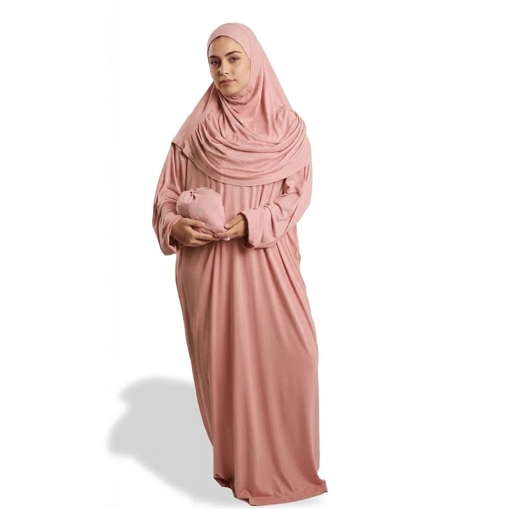 Firdaws 2 - Piece 2 - Viscose Powder Pink Prayer Dress Set – Top, Skirt & Bag - Firaset