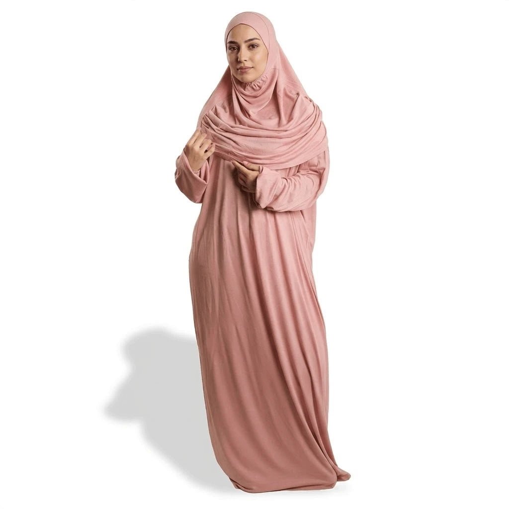 Firdaws 2 - Piece 2 - Viscose Powder Pink Prayer Dress Set – Top, Skirt & Bag - Firaset