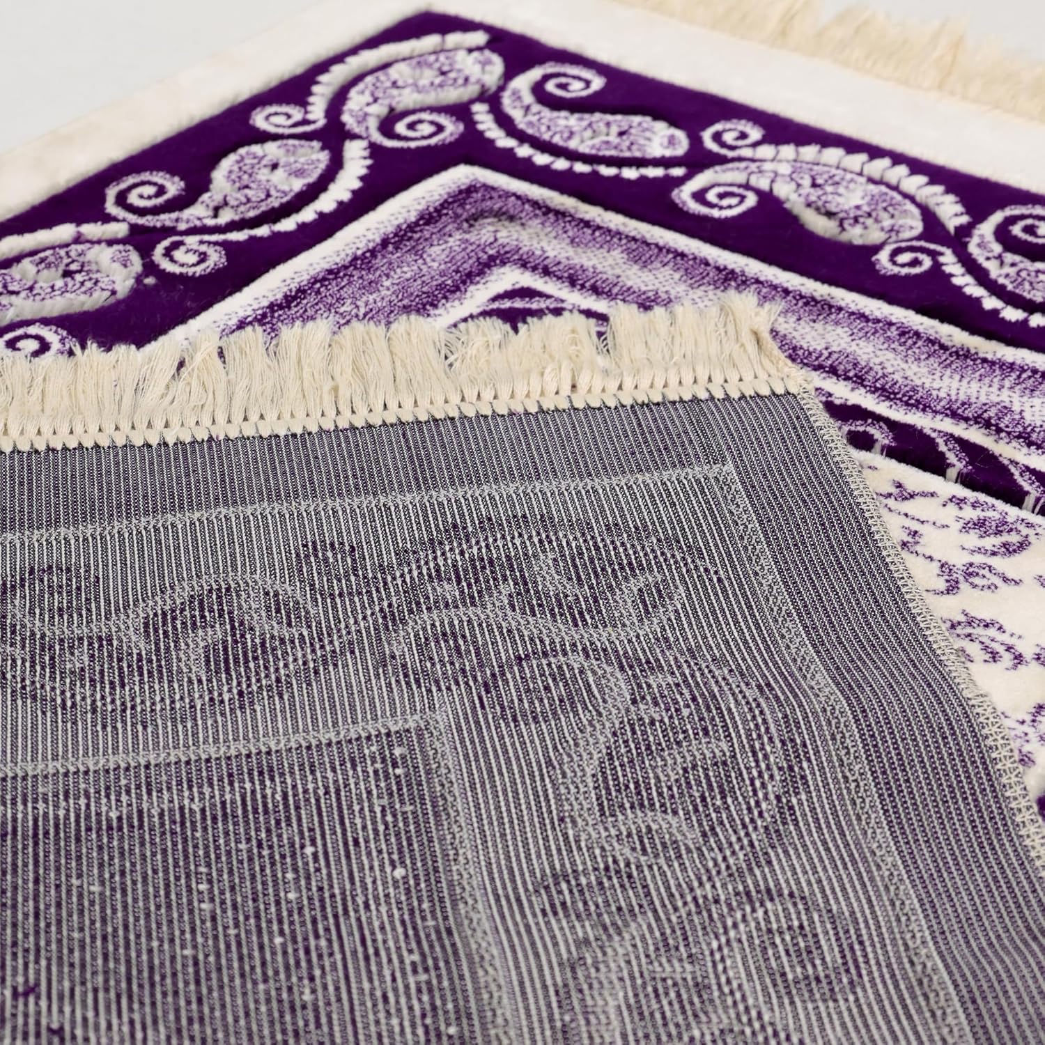 Luxury Soft Plush Royal Purple & Cream Velvet Prayer Rug with Prayer Cap - Firaset