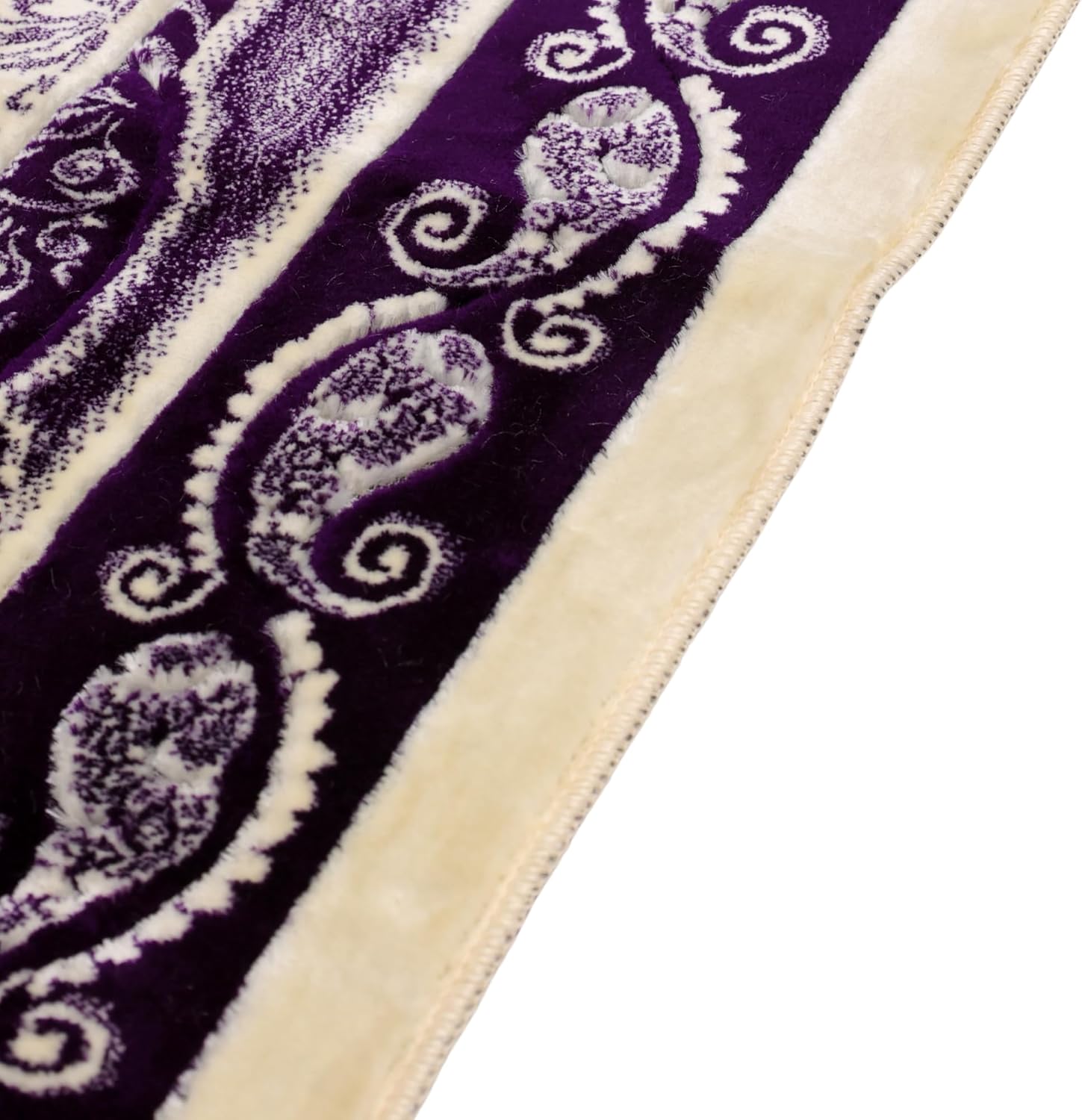 Luxury Soft Plush Royal Purple & Cream Velvet Prayer Rug with Prayer Cap - Firaset
