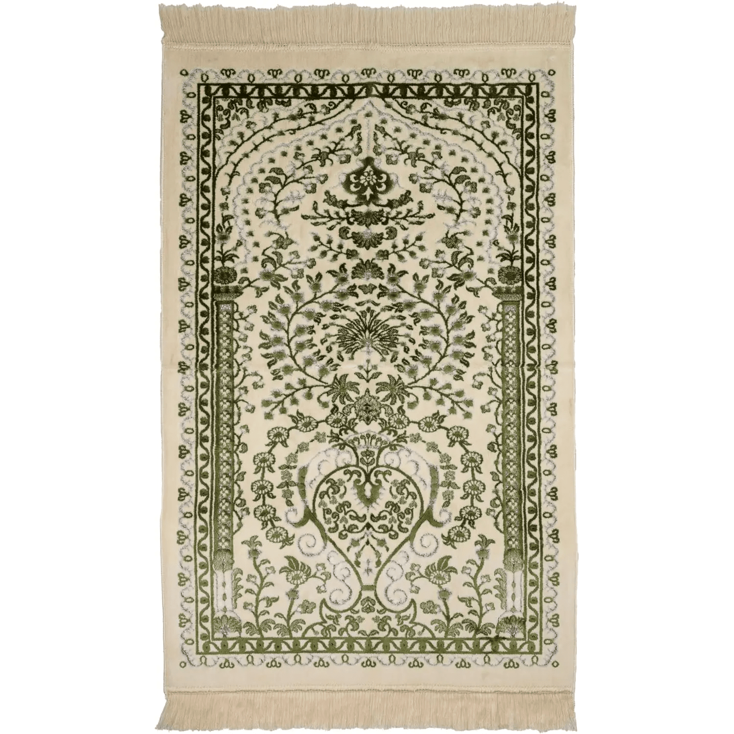 Luxury Soft Plush Velvet Prayer Rug – Sage Green & Cream Botanical Design - Firaset