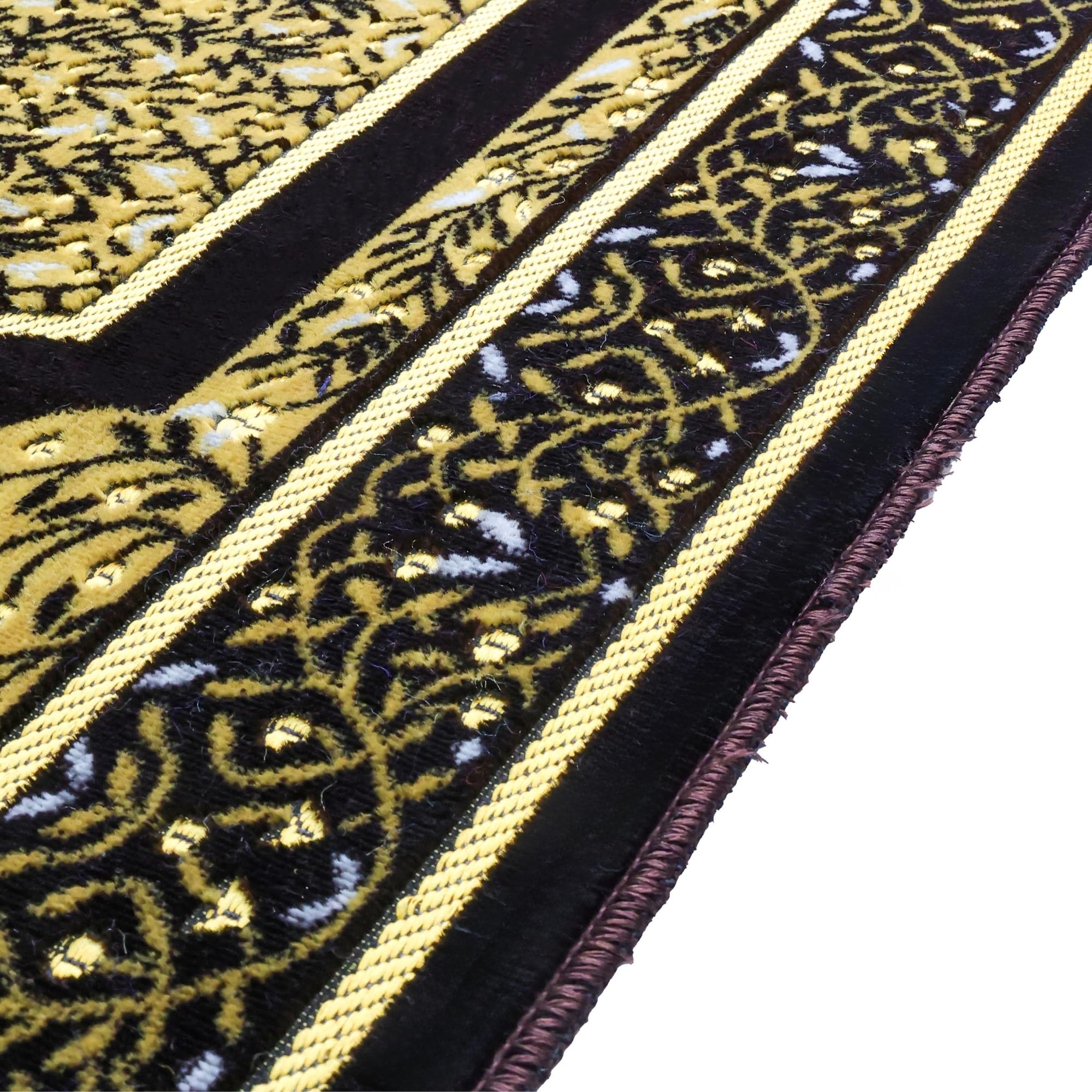 Luxury Turkish Brown & Gold Velvet Prayer Rug with Prayer Cap - Firaset