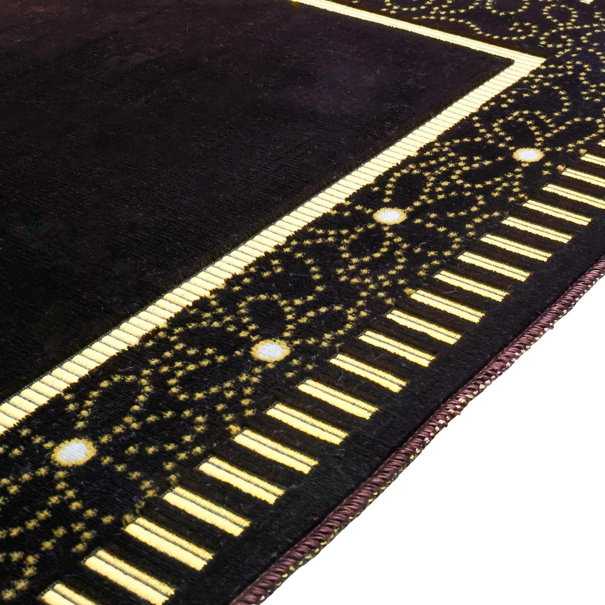 Luxury Turkish Dark Brown & Gold Velvet Prayer Rug with Prayer Cap - Firaset