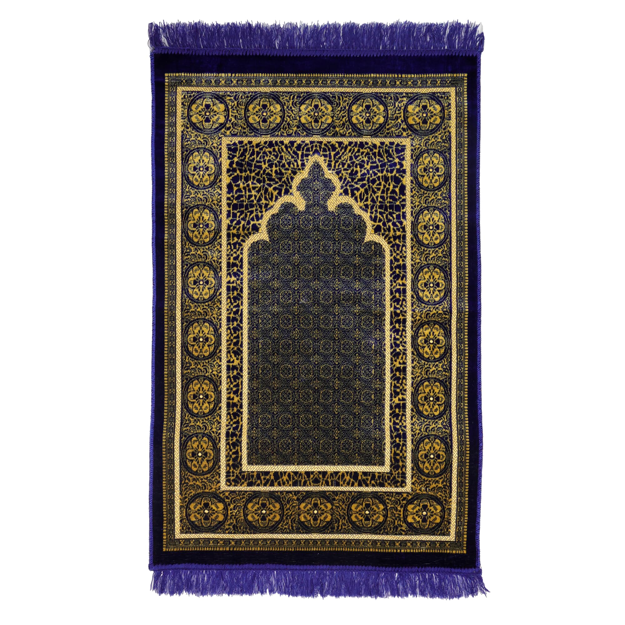 Luxury Turkish Royal Blue Velvet Prayer Rug with Prayer Cap - Firaset