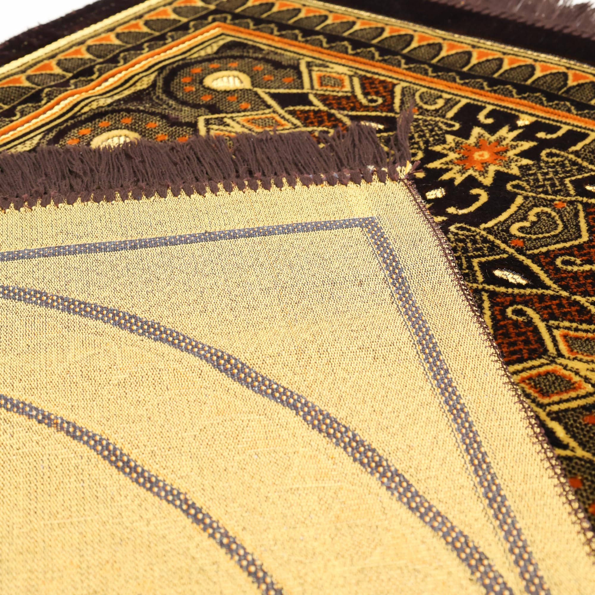 Luxury Turkish Royal Deep Brown & Gold Velvet Prayer Rug with Prayer Cap - Firaset