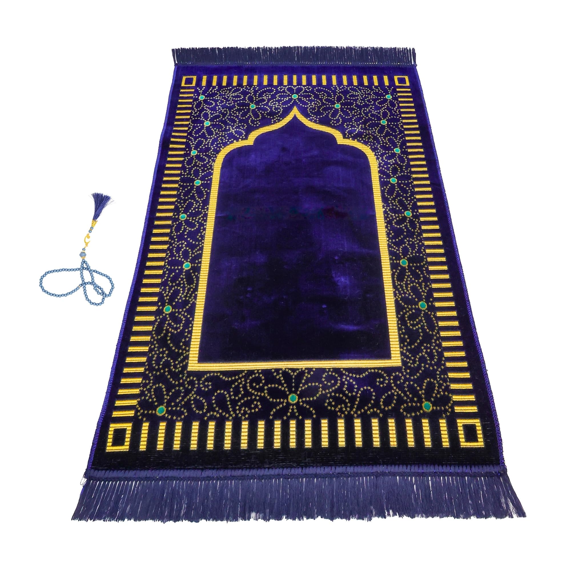 Luxury Turkish Royal Purple Velvet Prayer Rug with Prayer Cap - Firaset
