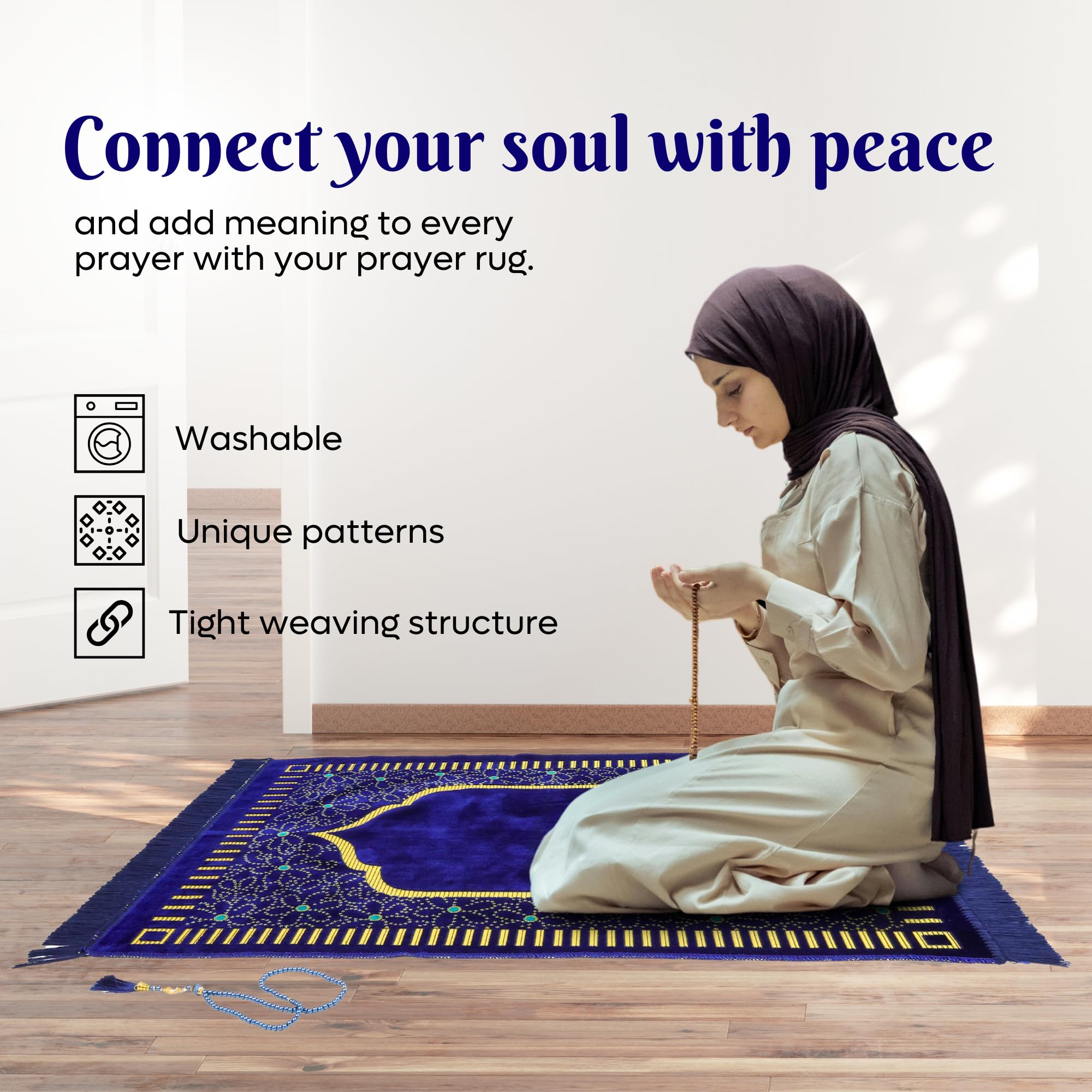 Luxury Turkish Royal Purple Velvet Prayer Rug with Prayer Cap - Firaset