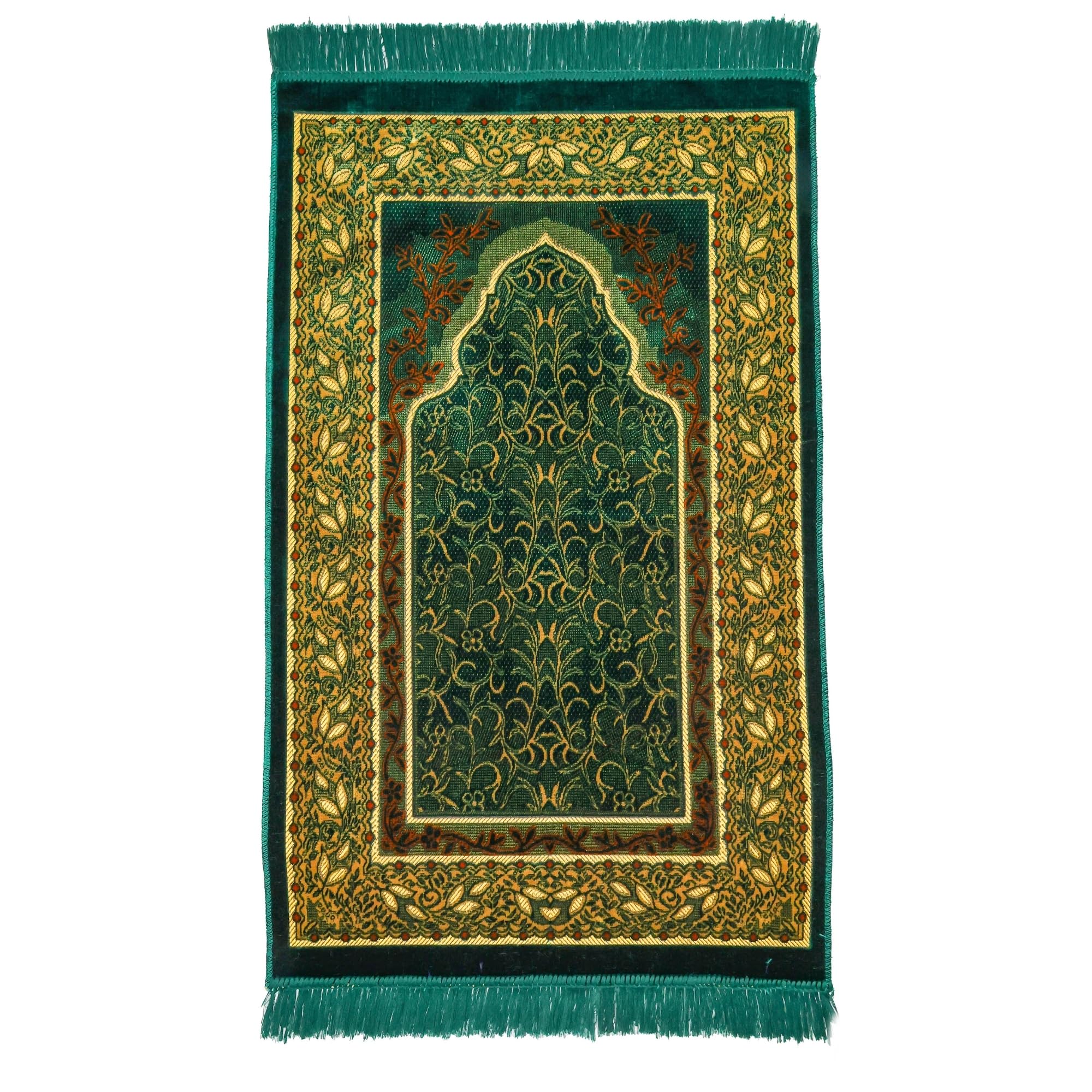 Luxury Turkish Teal Green Velvet Prayer Rug with Prayer Cap - Firaset