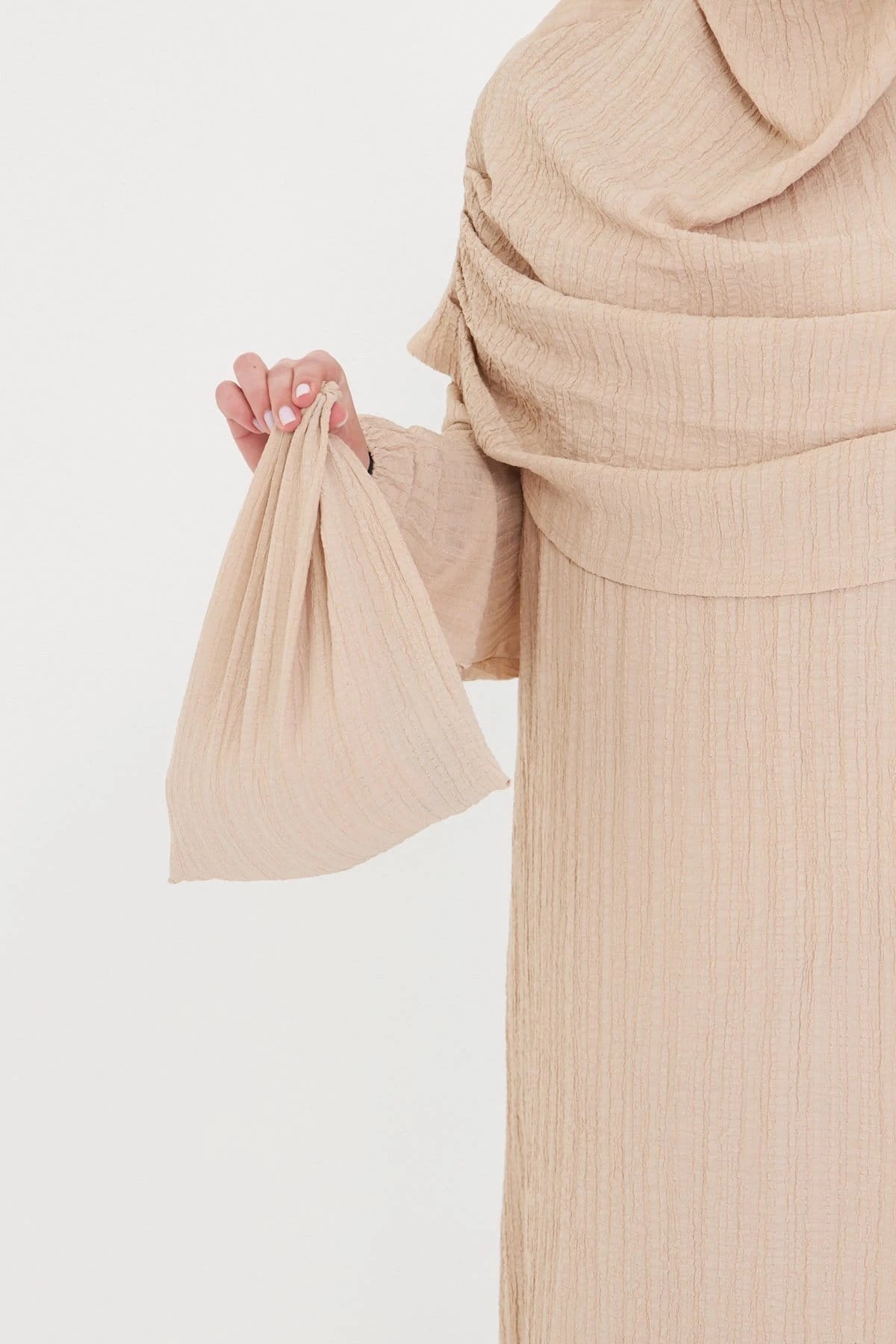 Neva 2 - Piece Women's Islamic Beige Prayer Dress with Zipper - Top, Skirt & Bag - Firaset