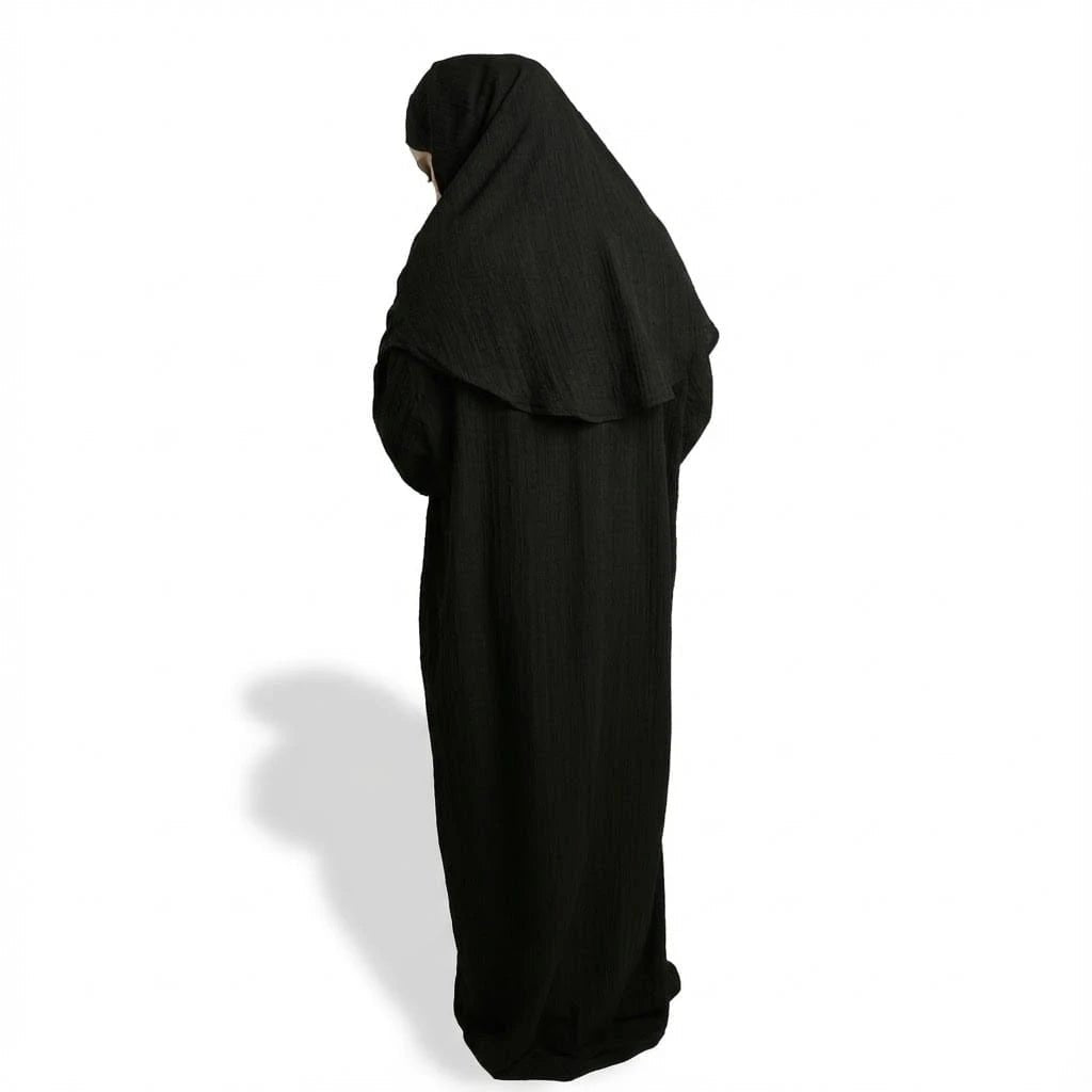 Neva 2 - Piece Women's Islamic Black Prayer Dress with Zipper - Top, Skirt & Bag - Firaset